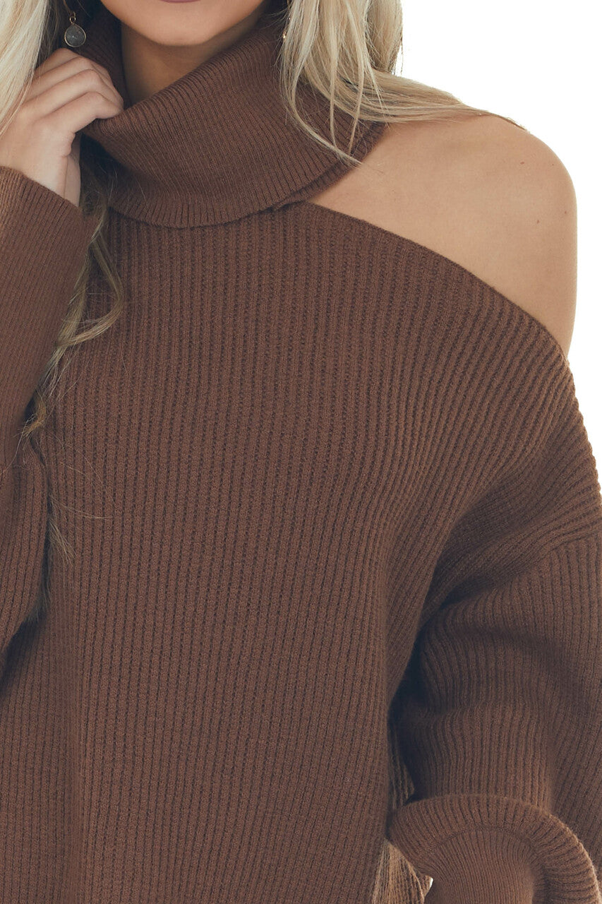 Sepia Cold Shoulder Turtleneck Sweater Dress 