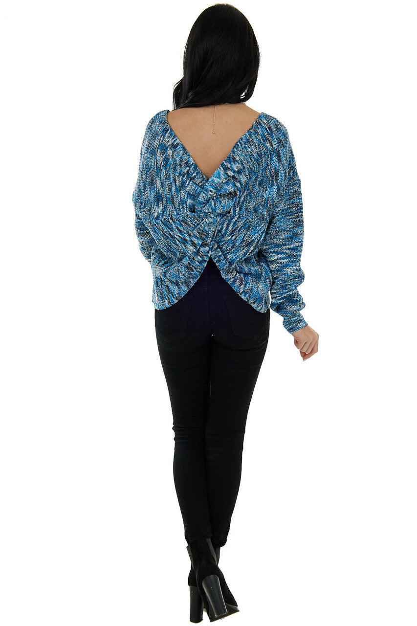 Azure Ribbed Knit Sweater with Twist Detail