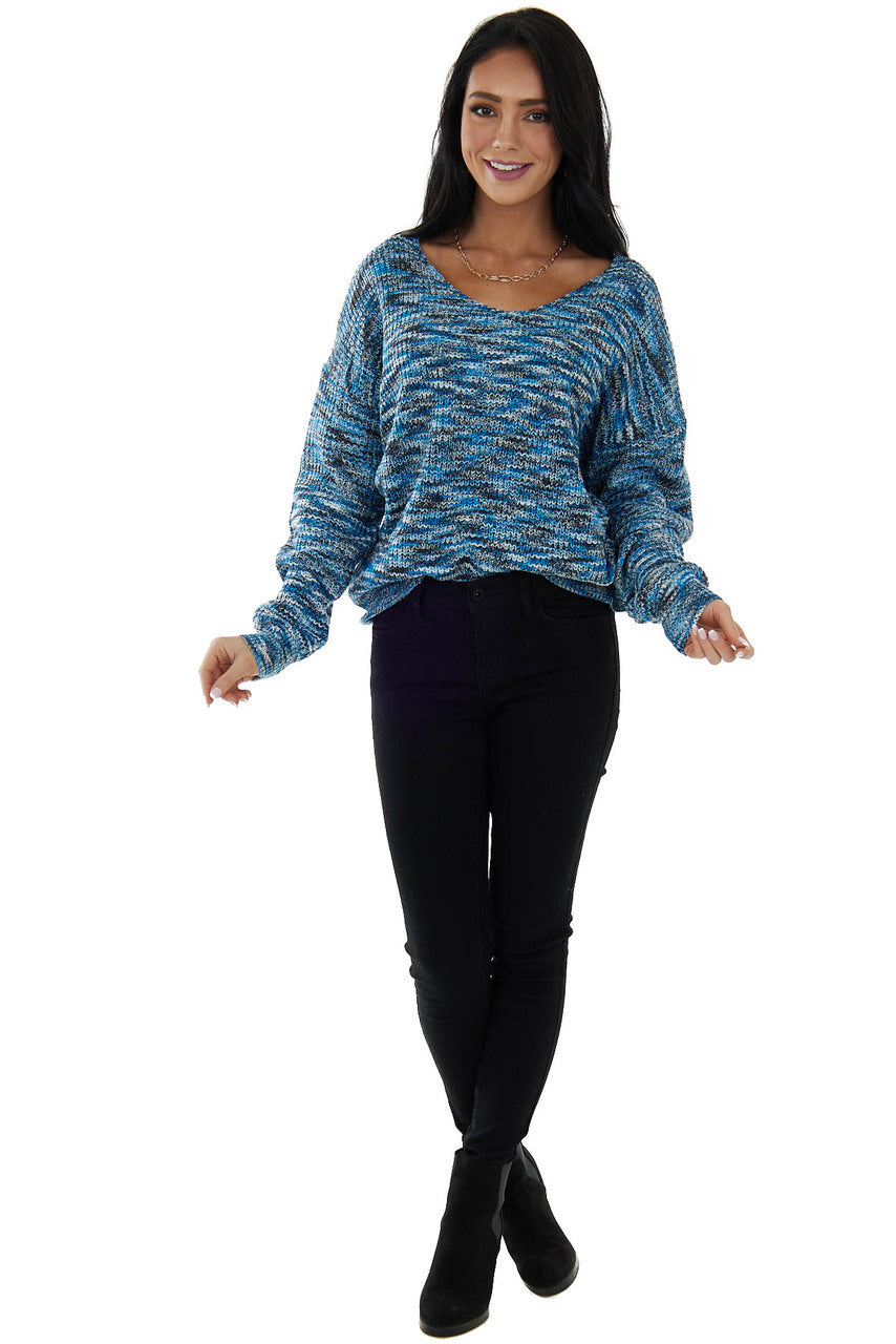 Azure Ribbed Knit Sweater with Twist Detail