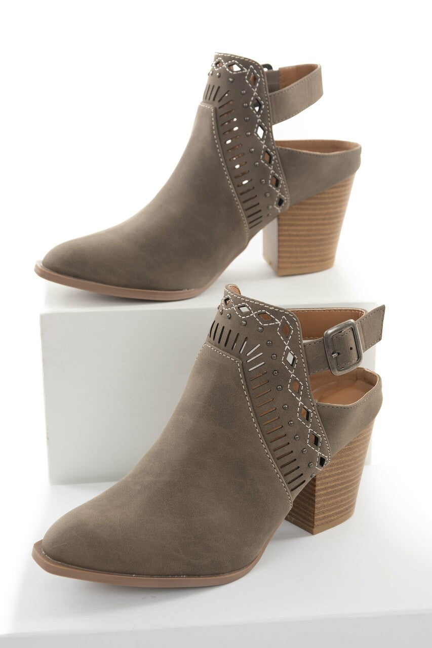 Taupe Closed Toe Booties with Studs
