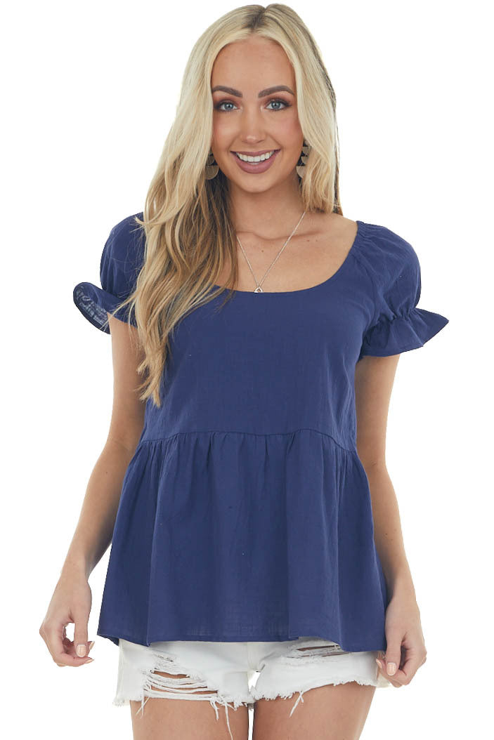 Navy blue 2025 puff sleeve top