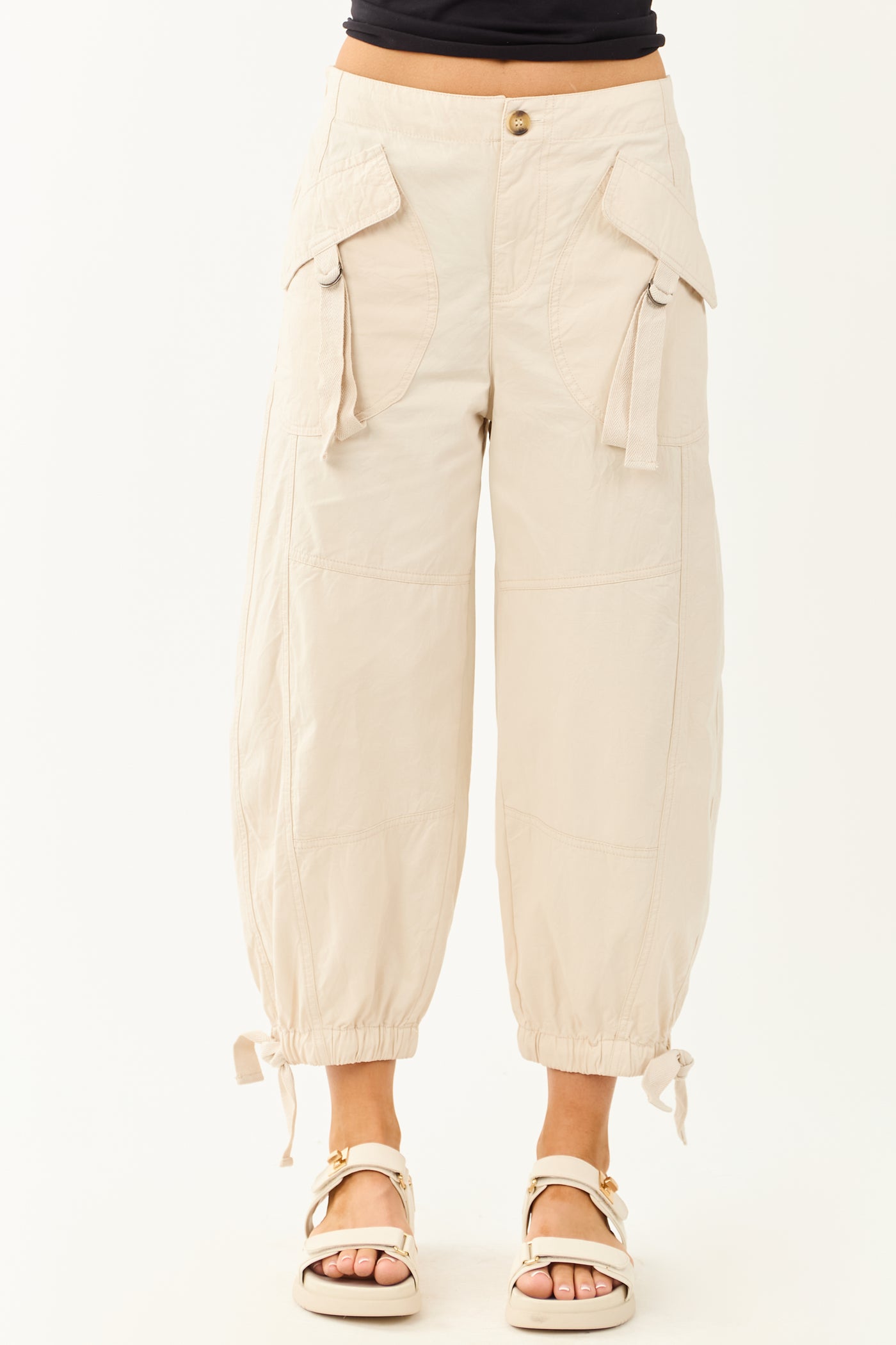 Almond Cargo Pocket Barrel Jogger Pants