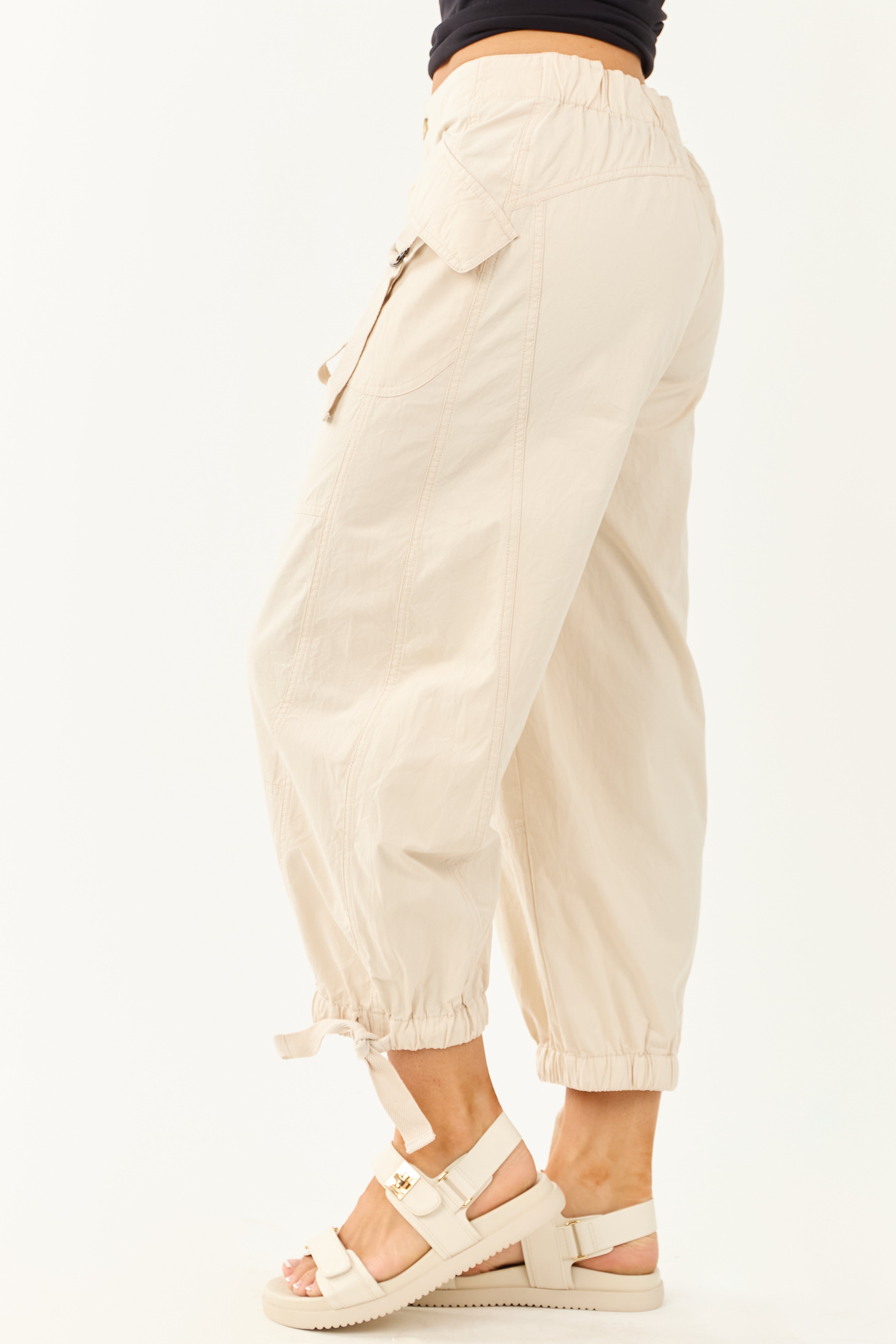 Almond Cargo Pocket Barrel Jogger Pants