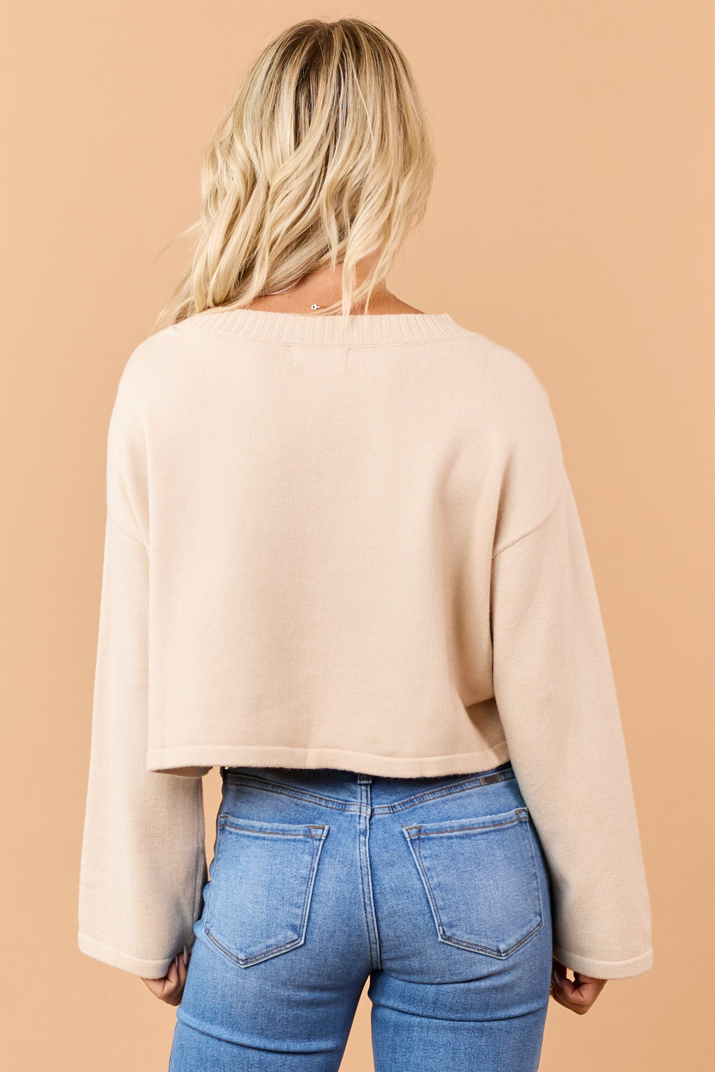 Almond Cropped Button Down Soft Knit Cardigan