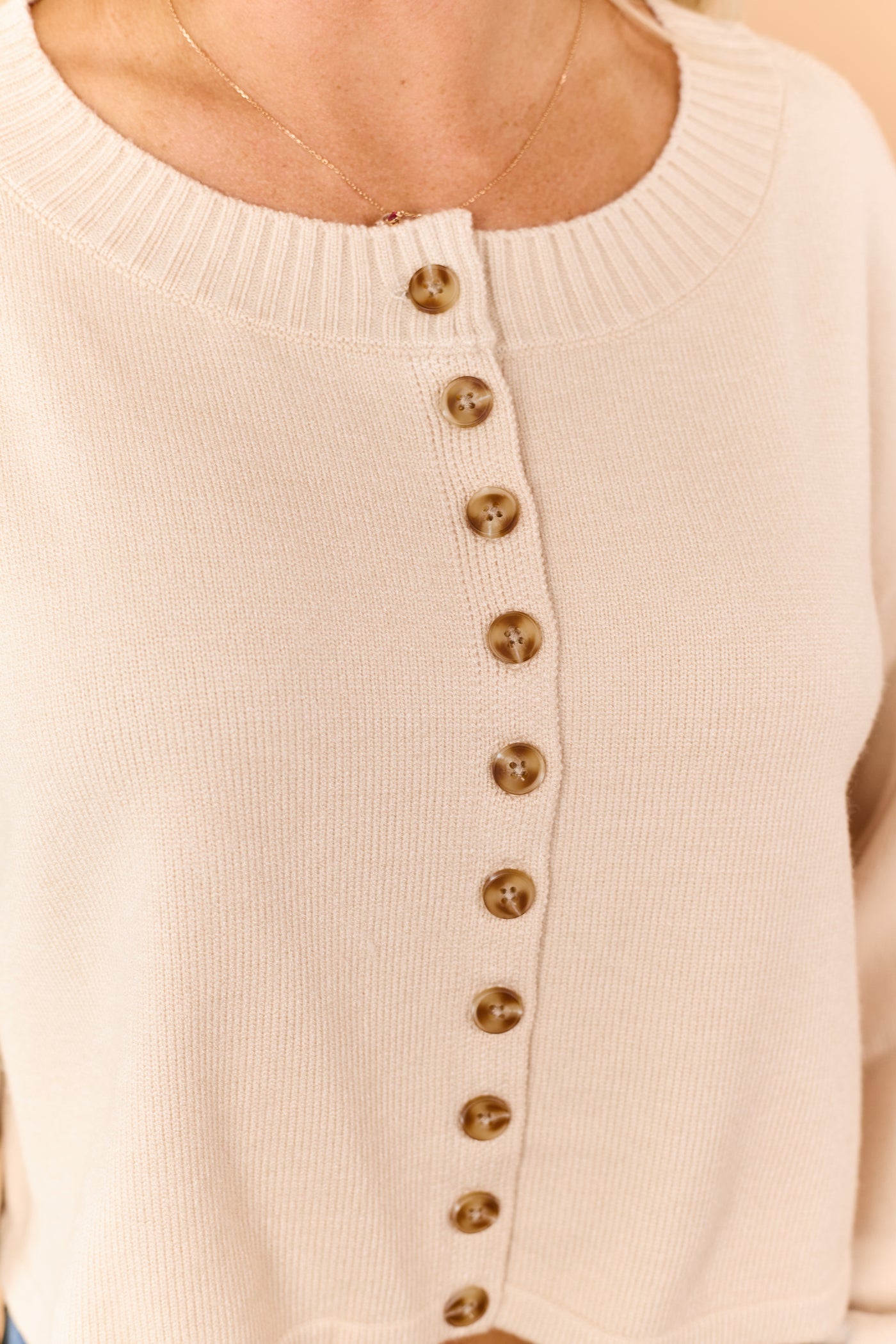Almond Cropped Button Down Soft Knit Cardigan
