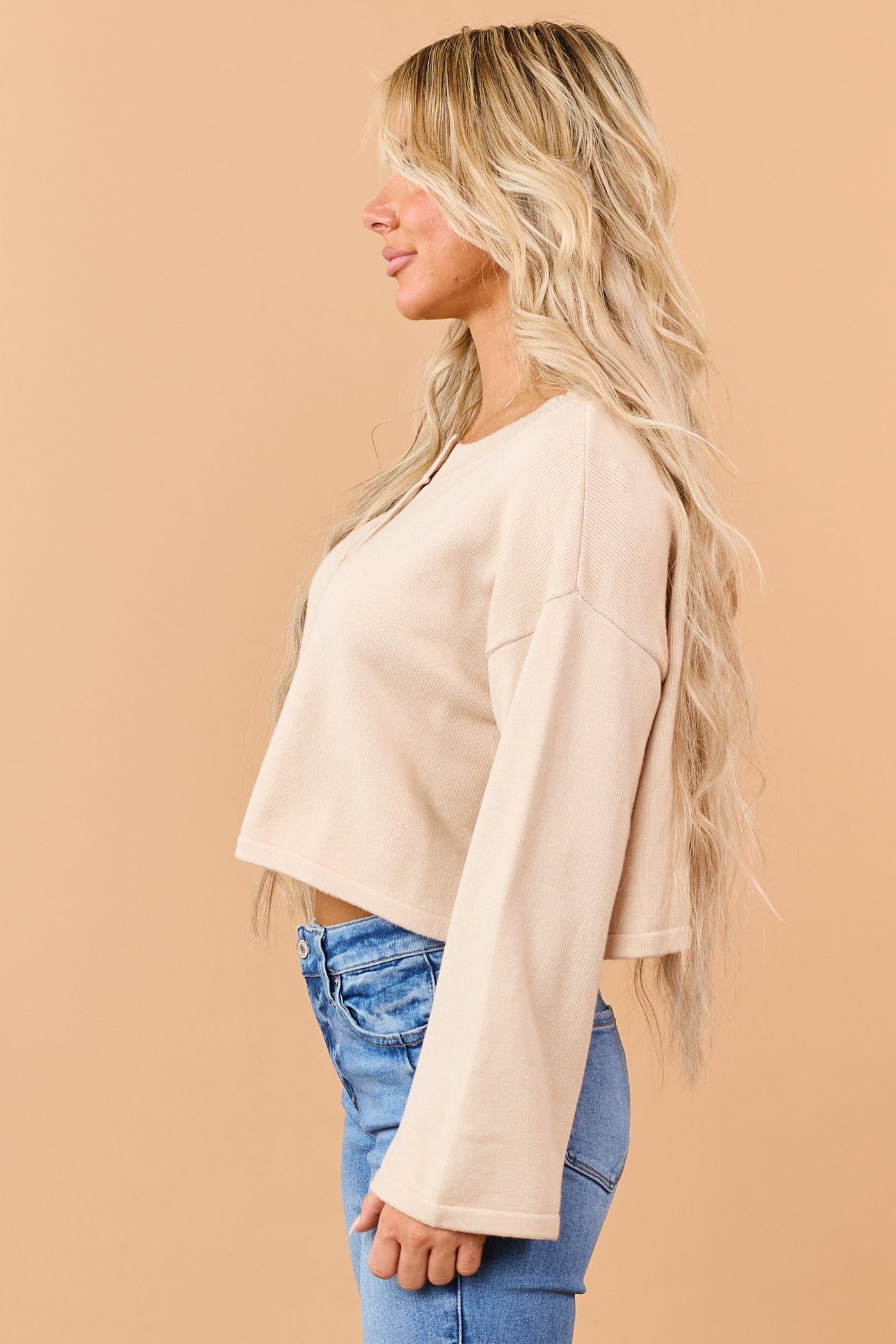 Almond Cropped Button Down Soft Knit Cardigan