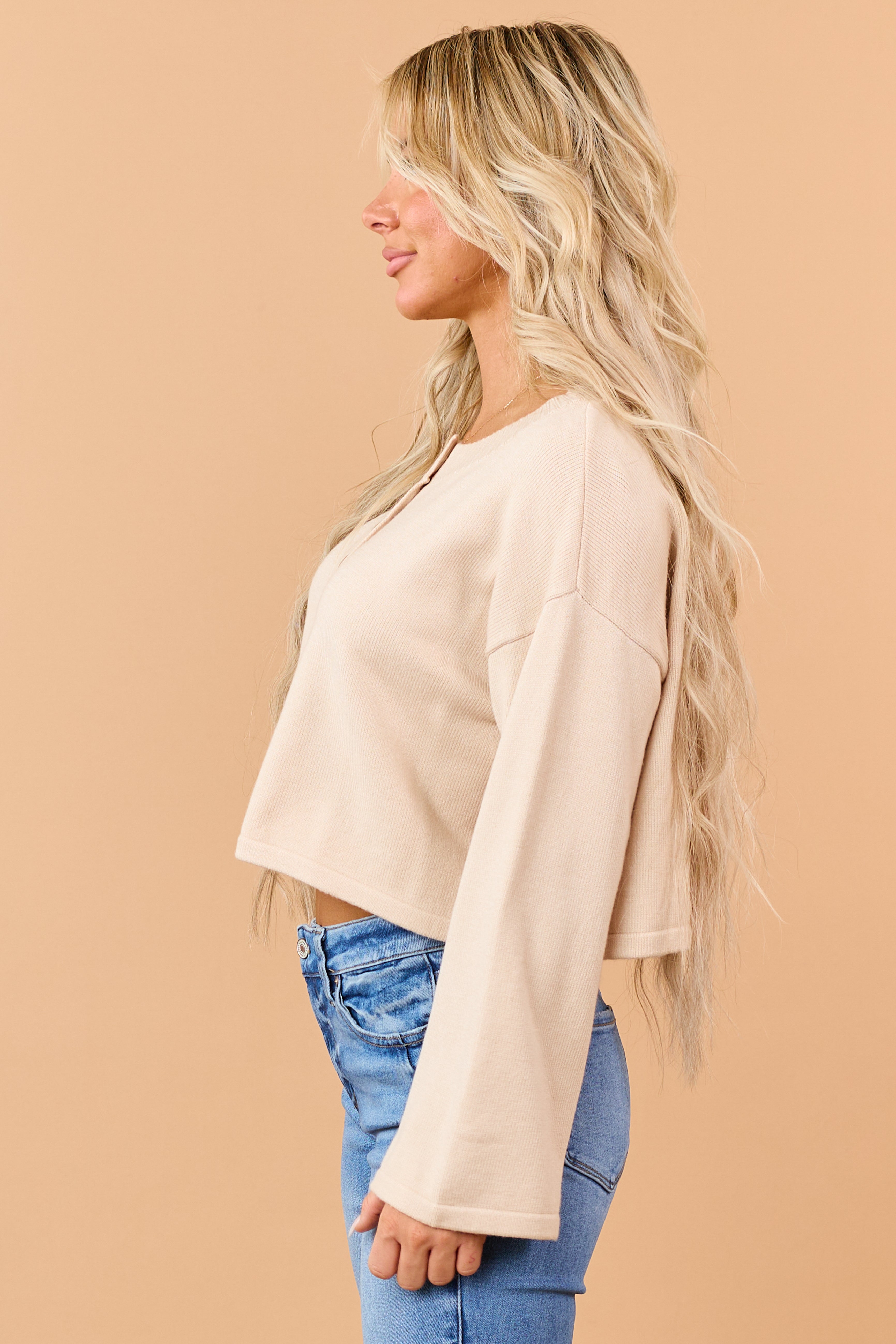 Almond Cropped Button Down Soft Knit Cardigan