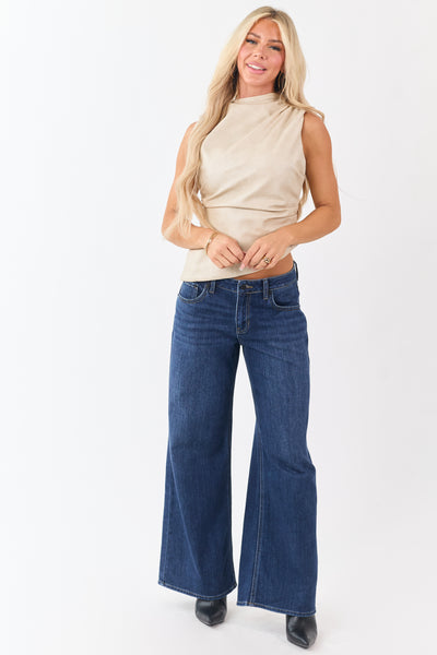 Almond Faux Leather Mock Neck Tank Top