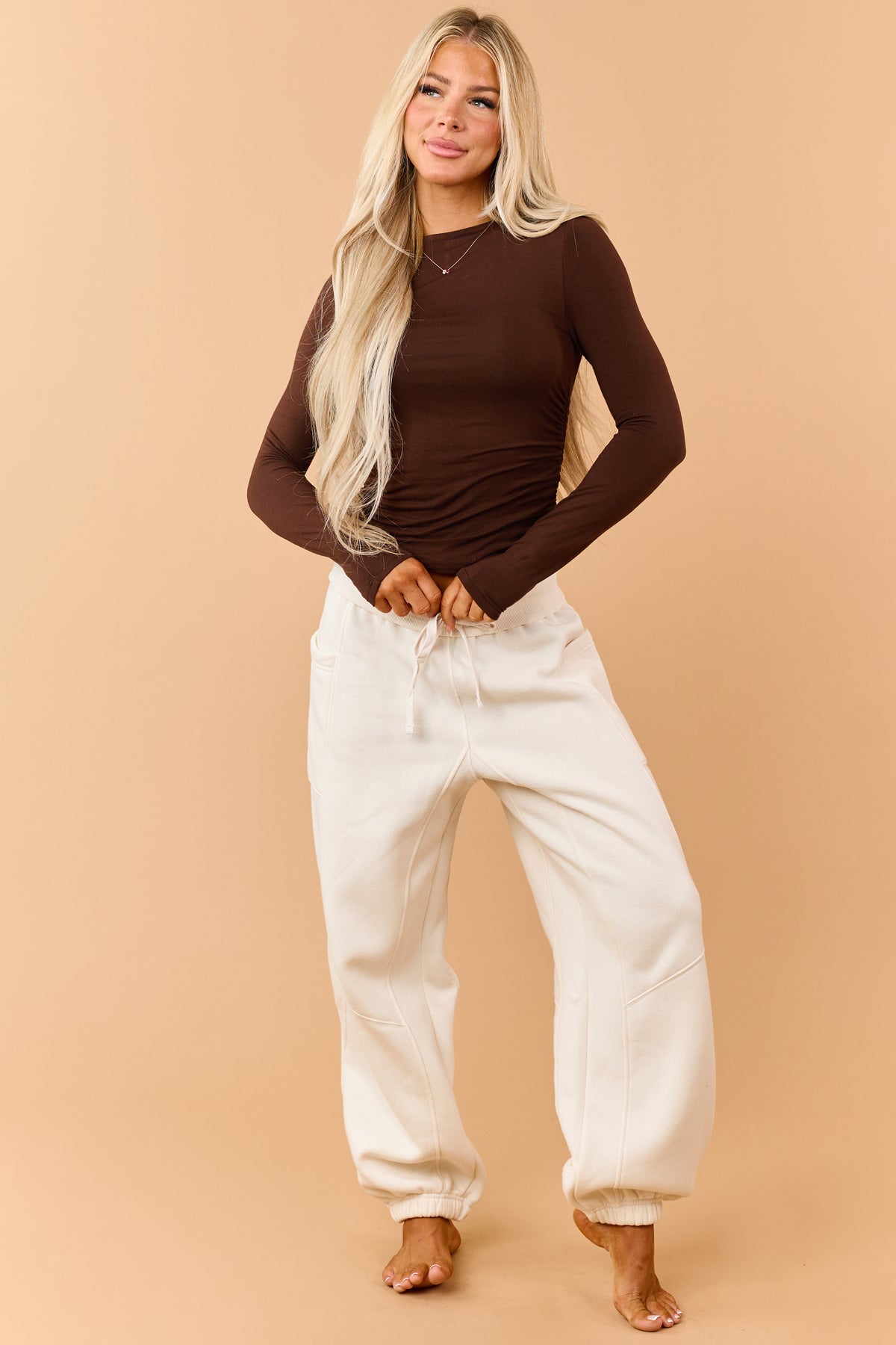 Almond French Terry Drawstring Jogger Sweatpants