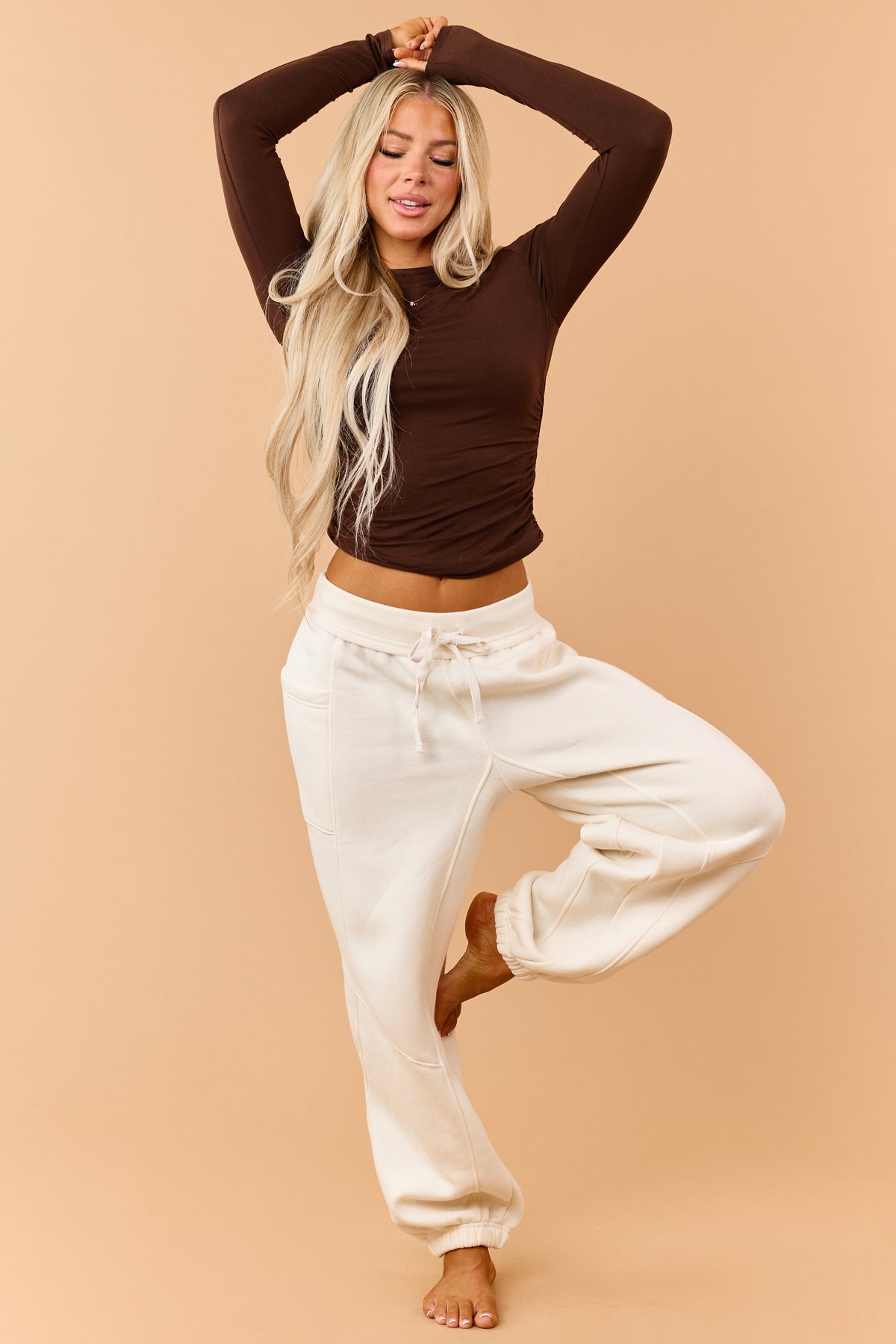 Almond French Terry Drawstring Jogger Sweatpants