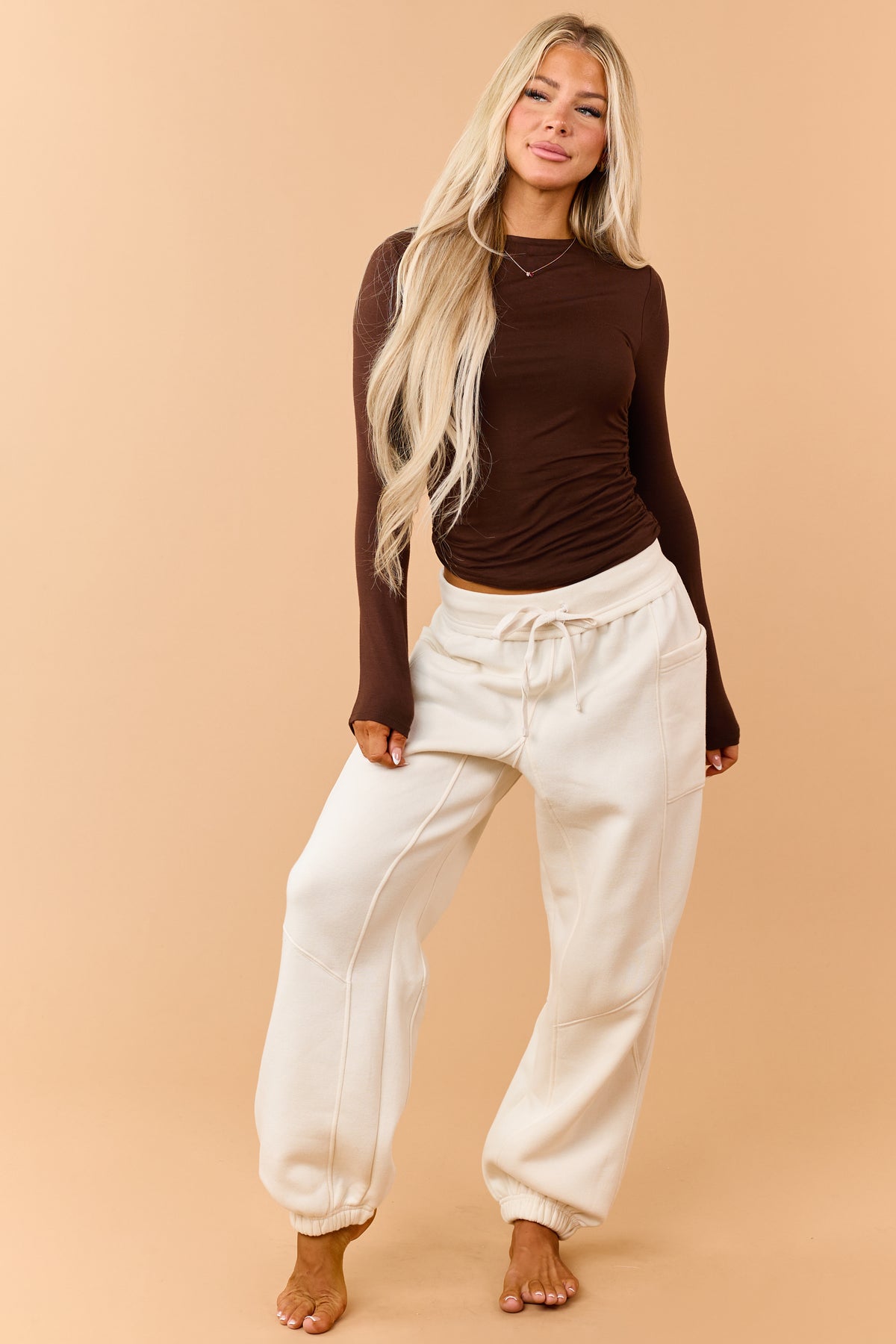 Almond French Terry Drawstring Jogger Sweatpants