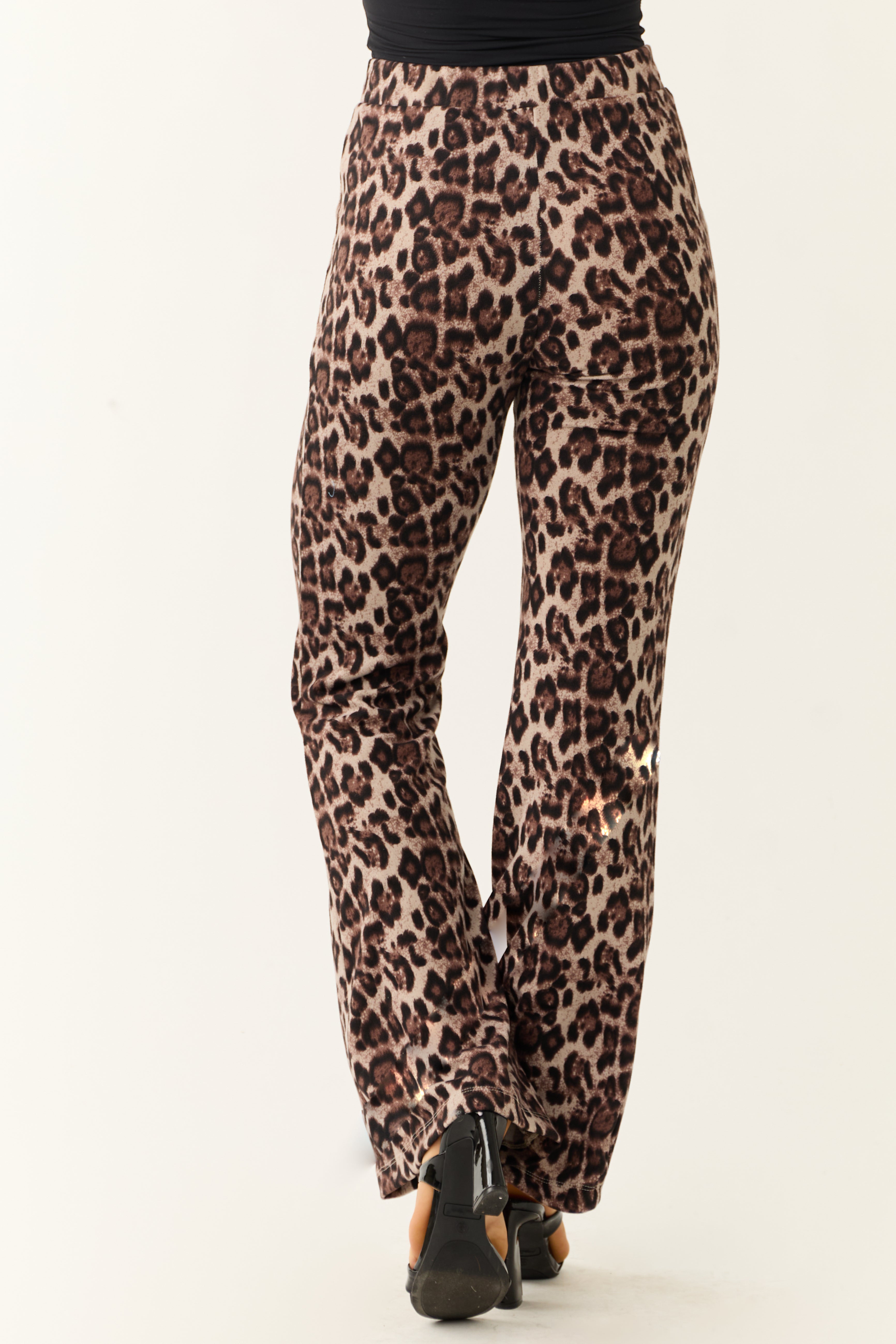 Almond Leopard Print Flare Leg Soft Knit Pants | Lime Lush