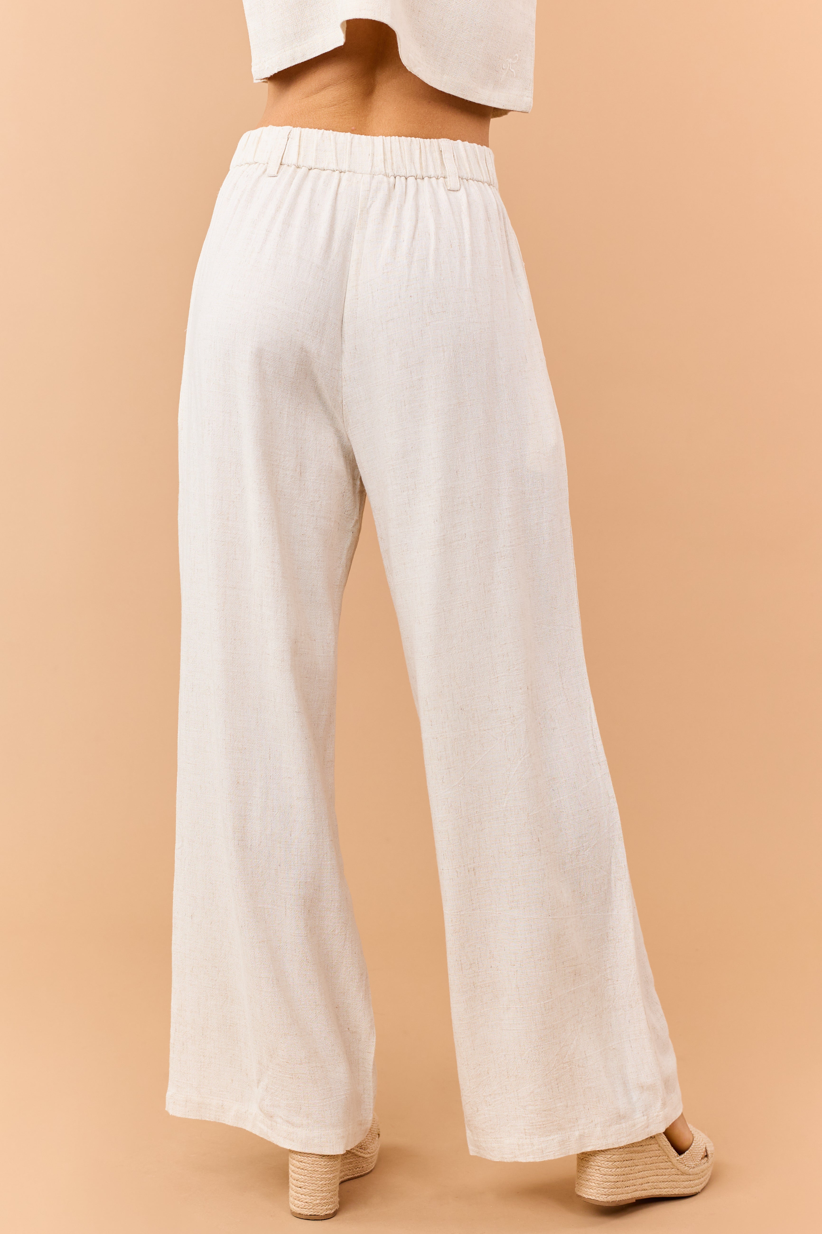 Almond Linen Blend Button Fly Wide Leg Pants | Lime Lush Boutique