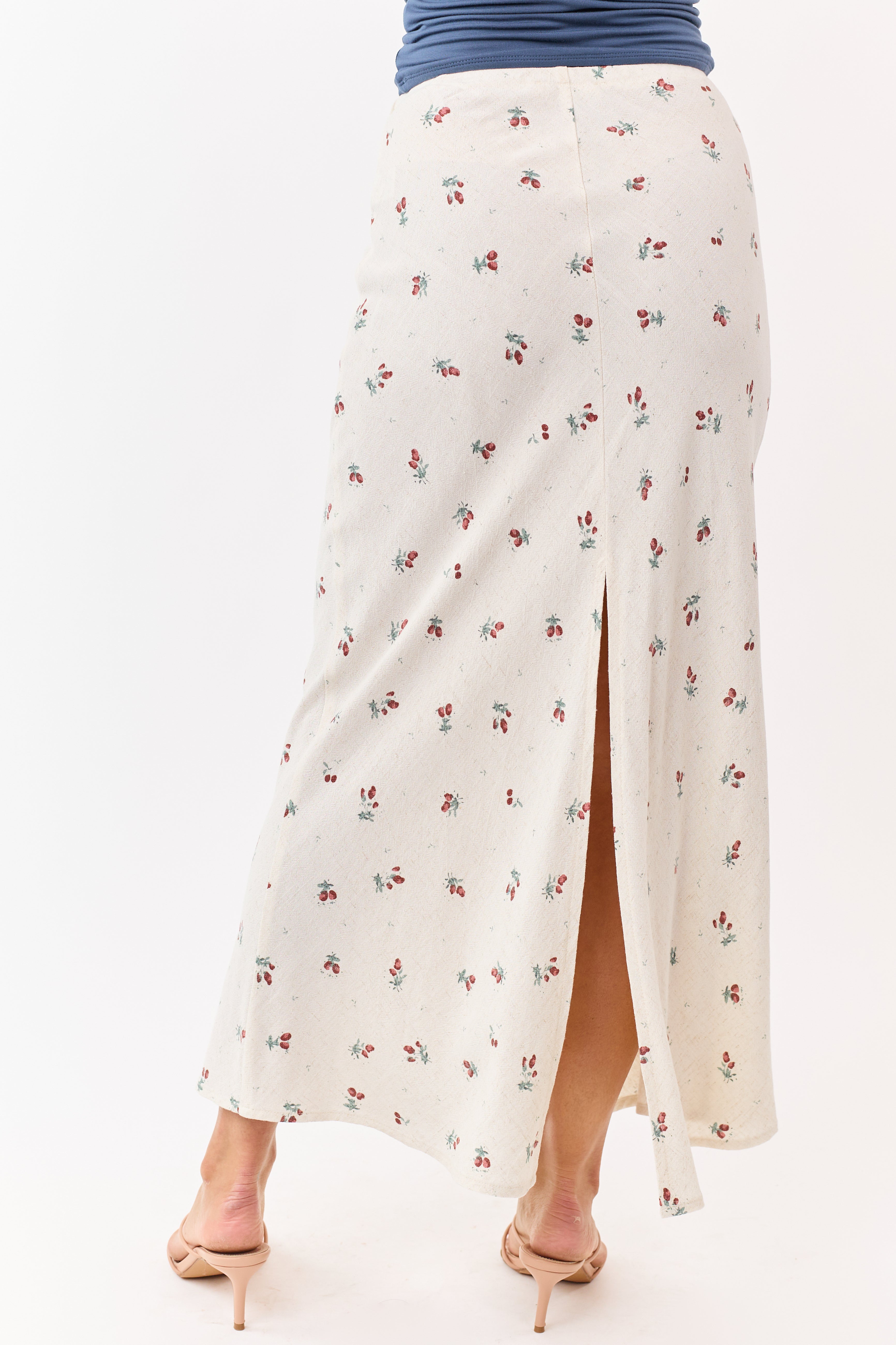 Almond Linen Blend Floral Print Maxi Skirt