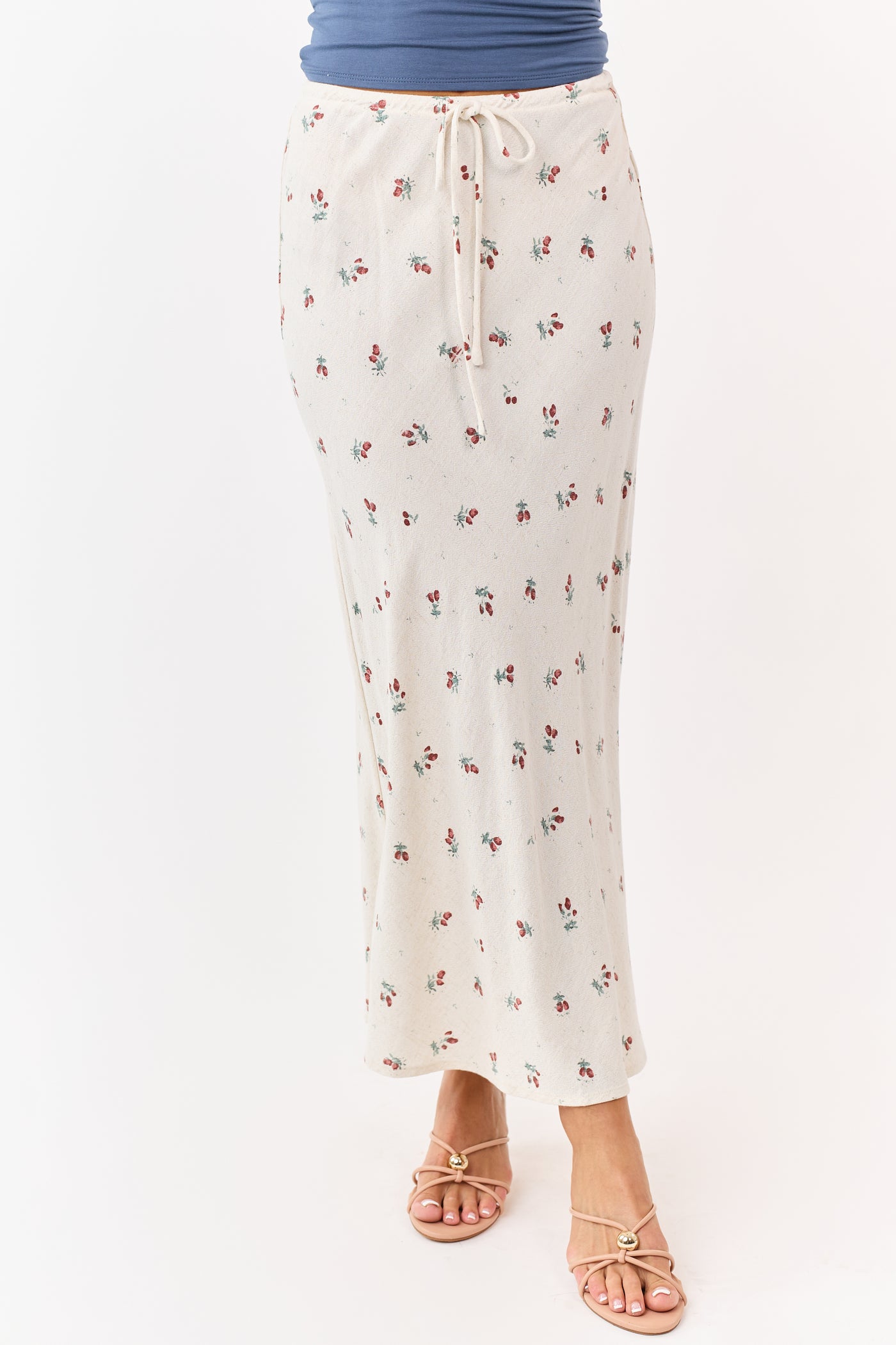 Almond Linen Blend Floral Print Maxi Skirt