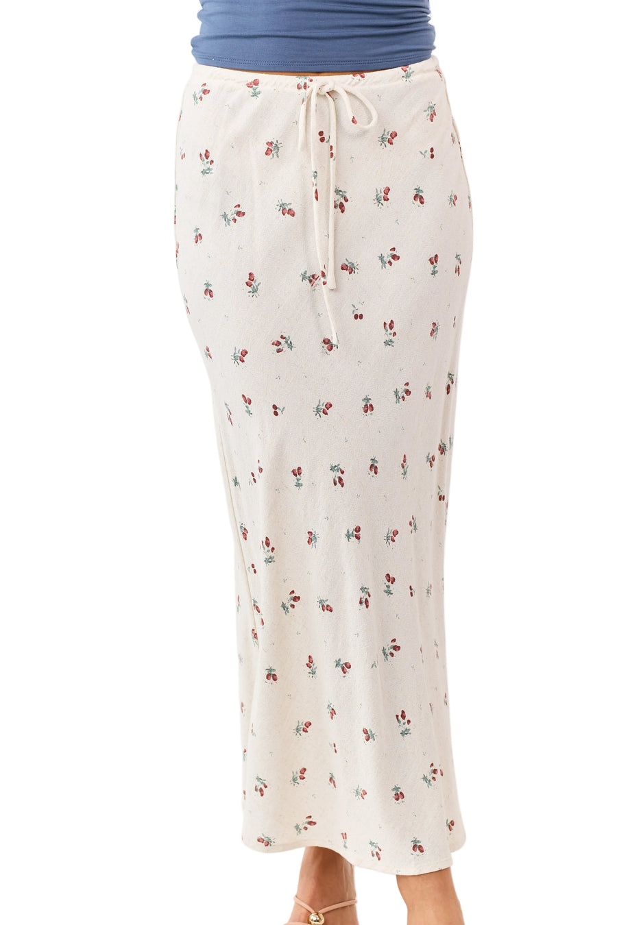 Almond Linen Blend Floral Print Maxi Skirt