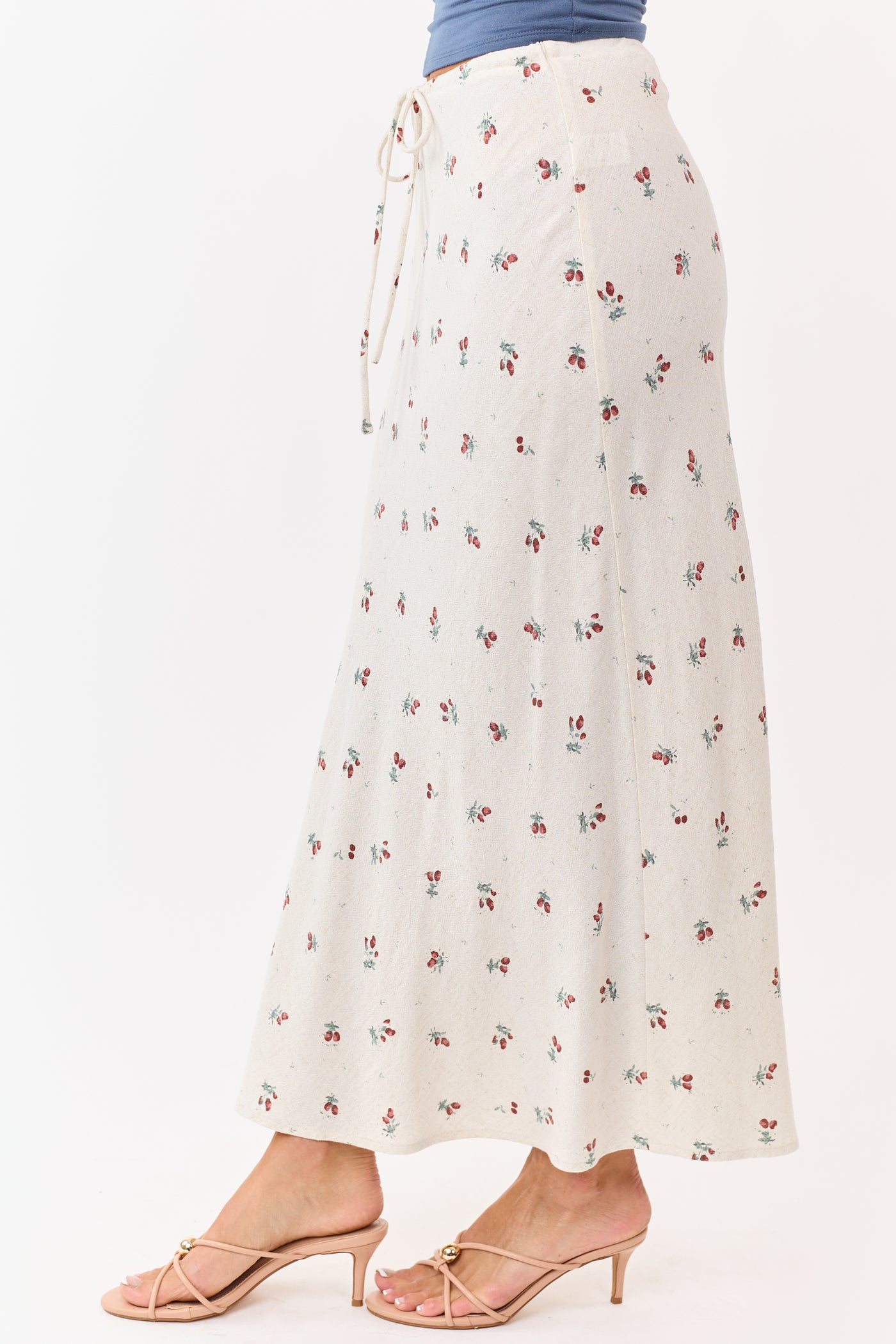 Almond Linen Blend Floral Print Maxi Skirt