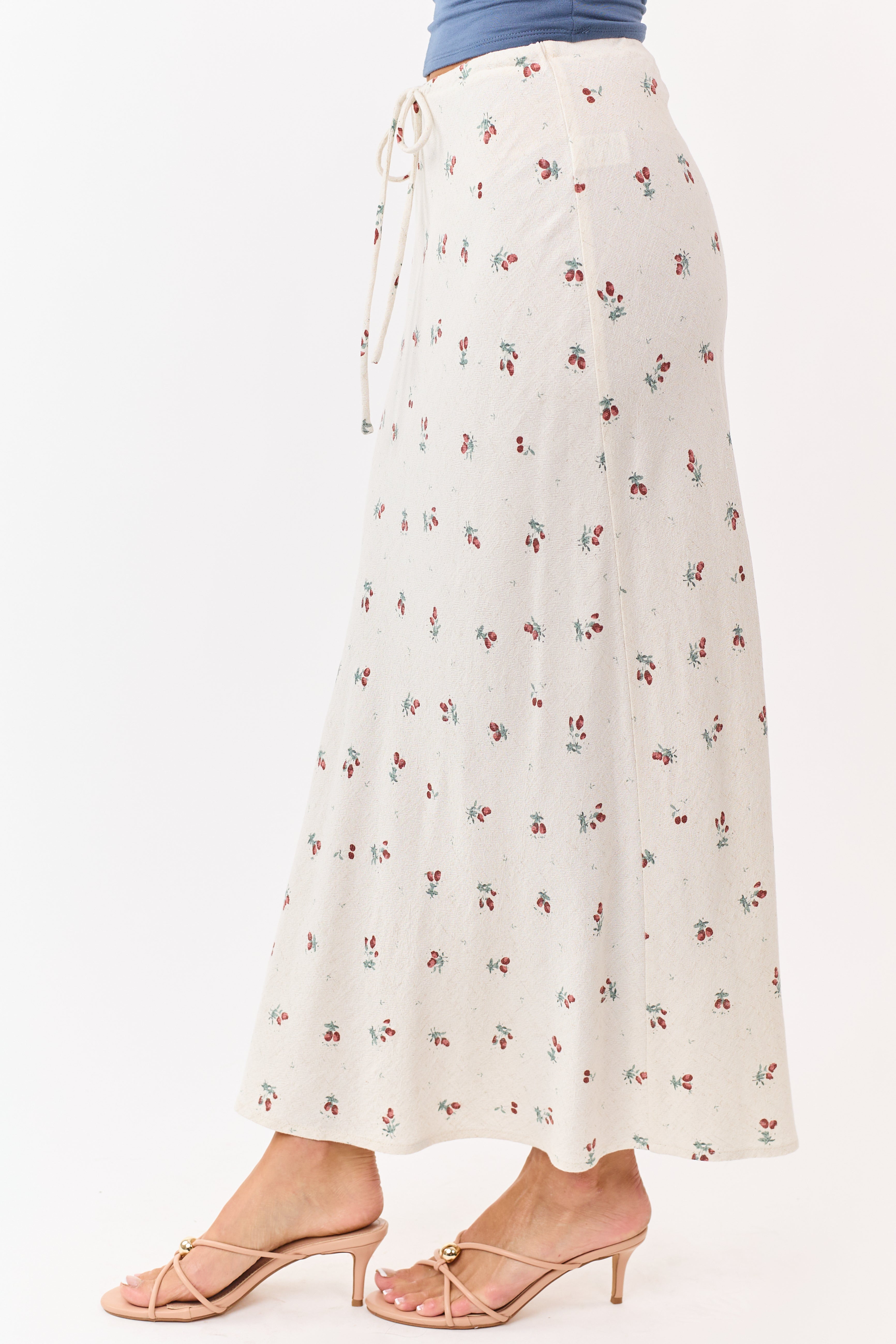 Almond Linen Blend Floral Print Maxi Skirt