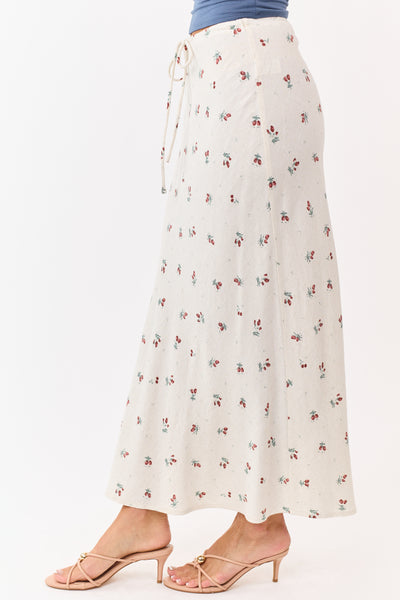 Almond Linen Blend Floral Print Maxi Skirt