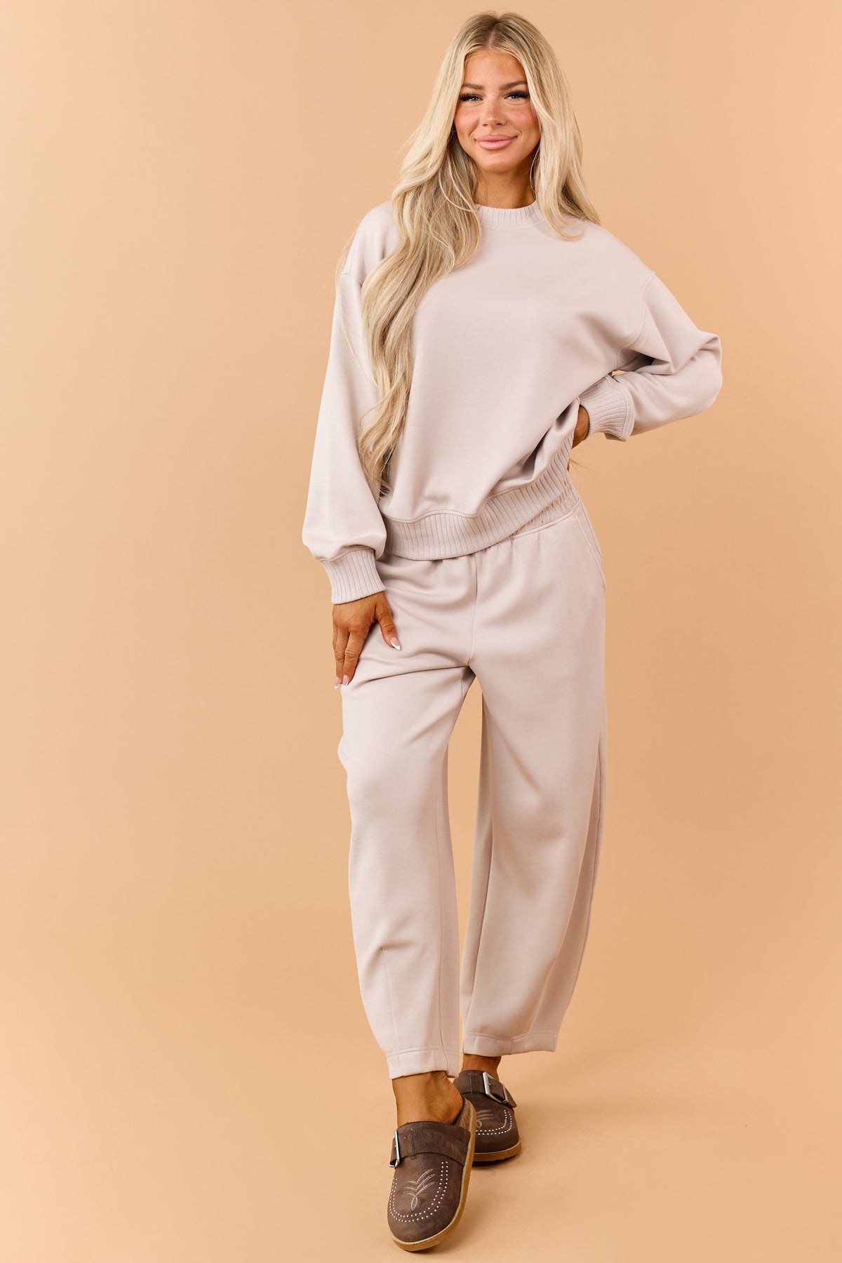 Almond Modal Scuba Knit Barrel Sweatpants