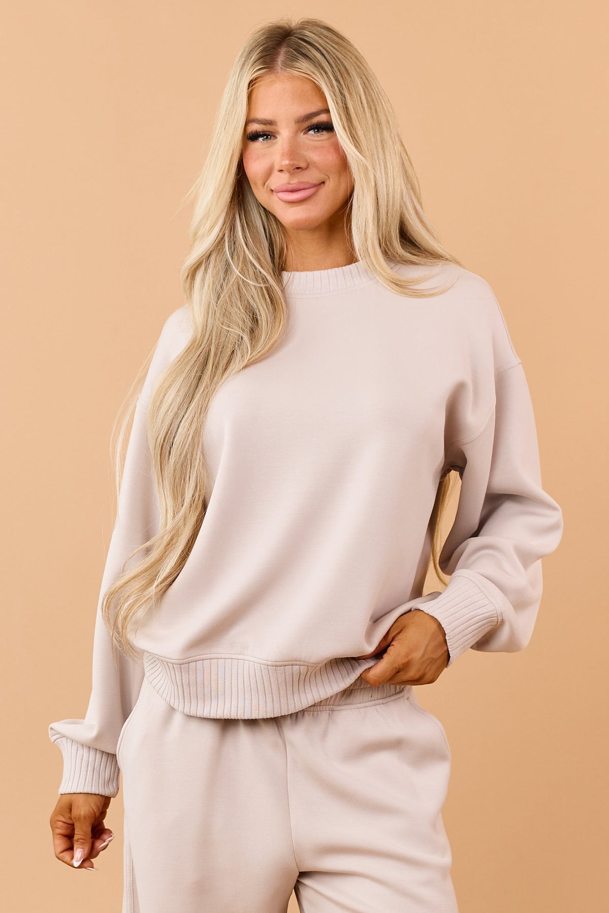 Almond Modal Scuba Knit Relaxed Sweatshirt