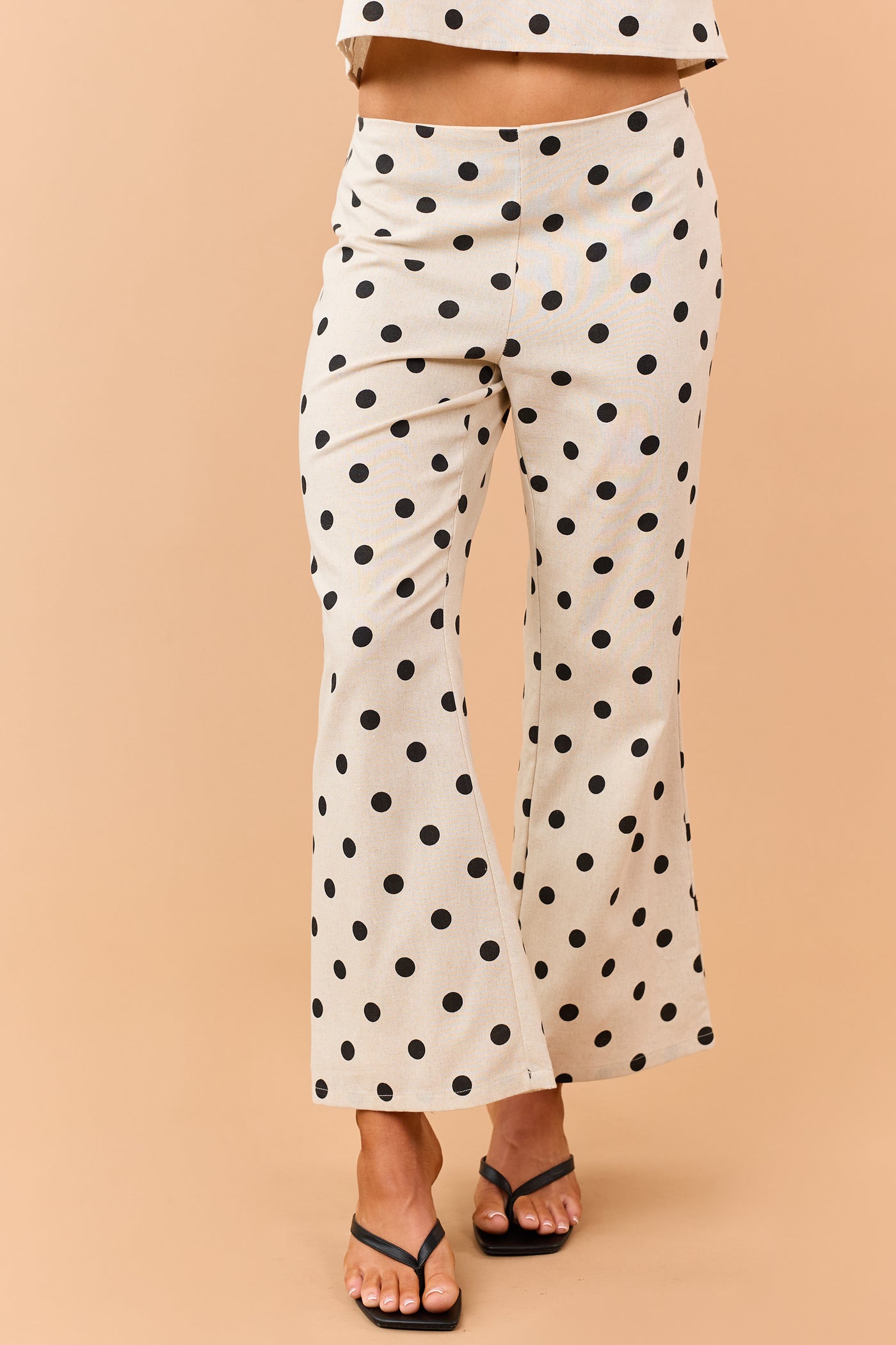 Almond Polka Dot Cropped Linen Blend Flare Pants