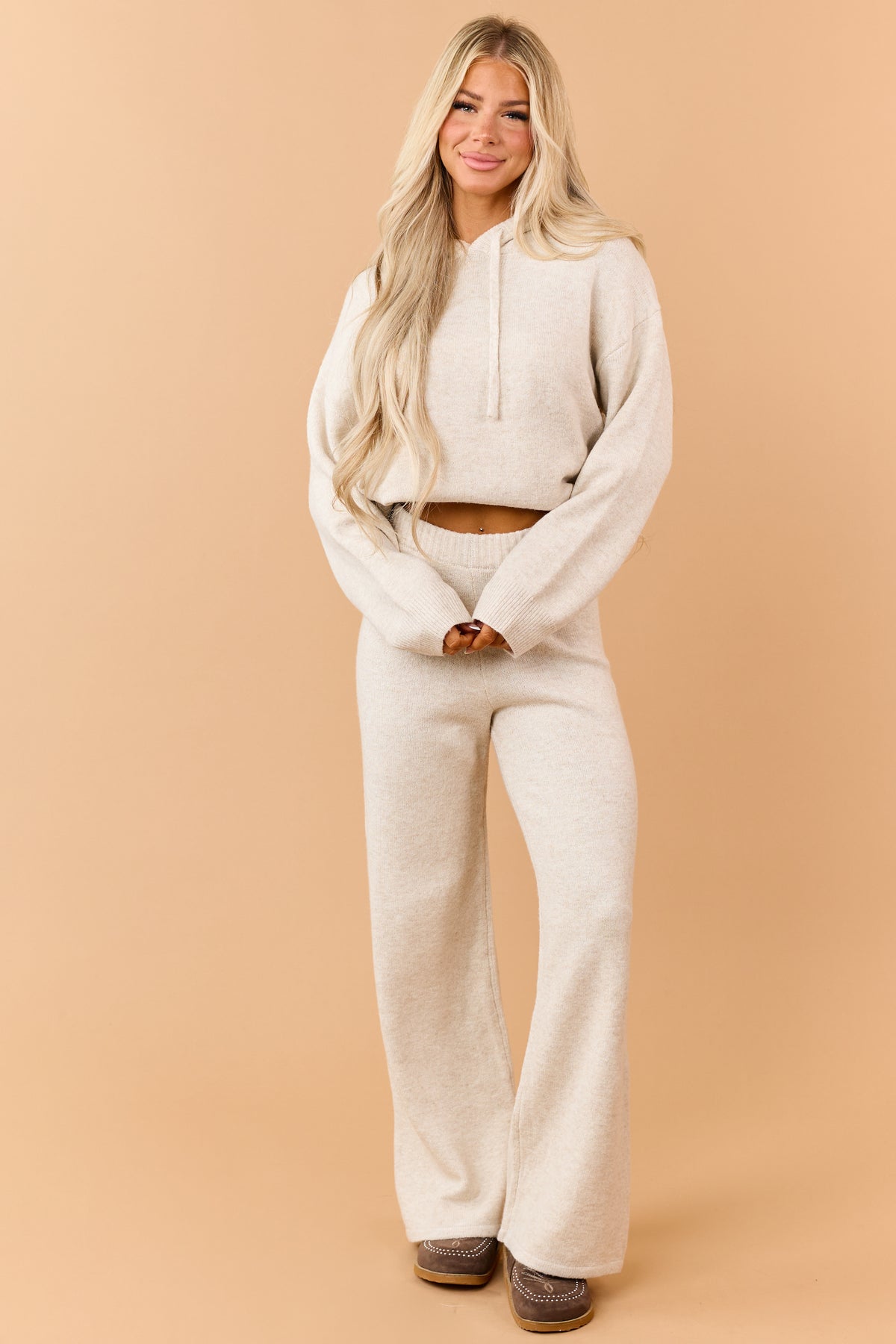 Almond Pullover Hoodie and Wide Leg Pants Set