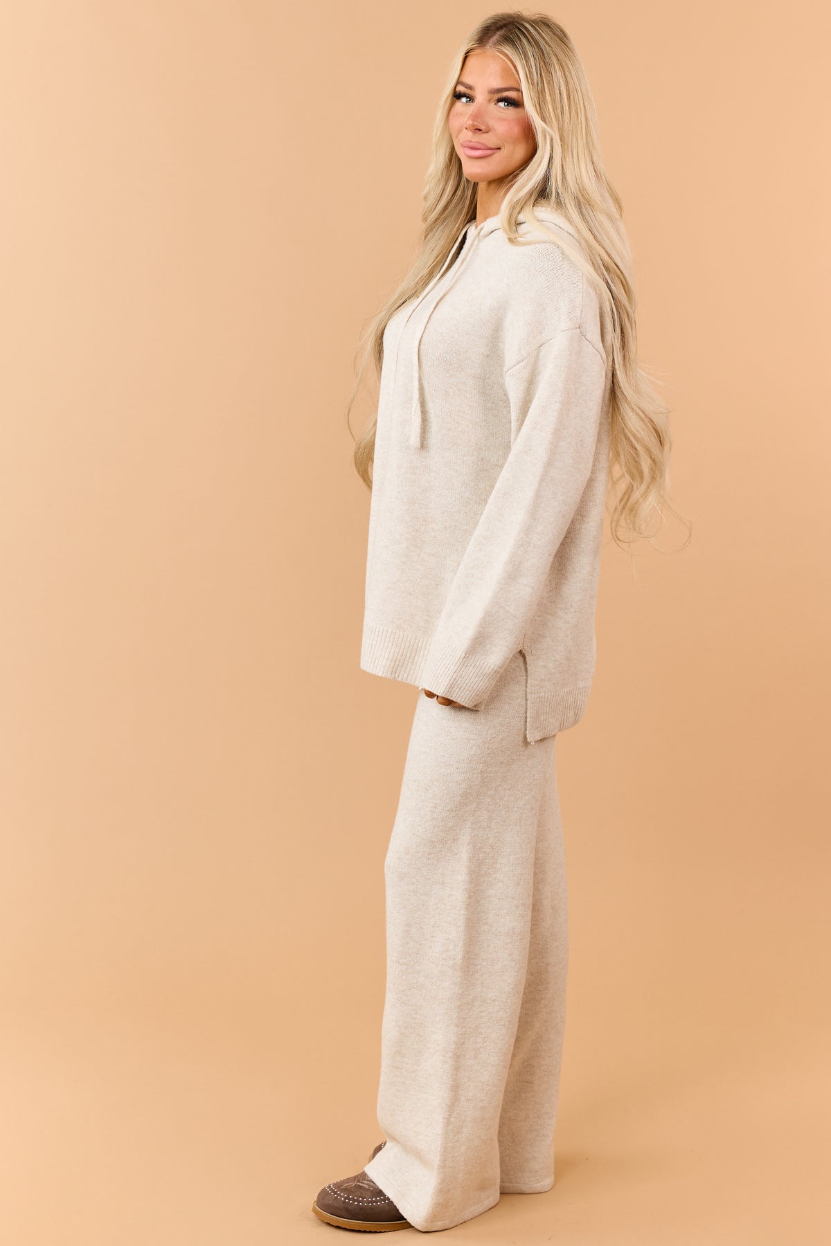 Almond Pullover Hoodie and Wide Leg Pants Set