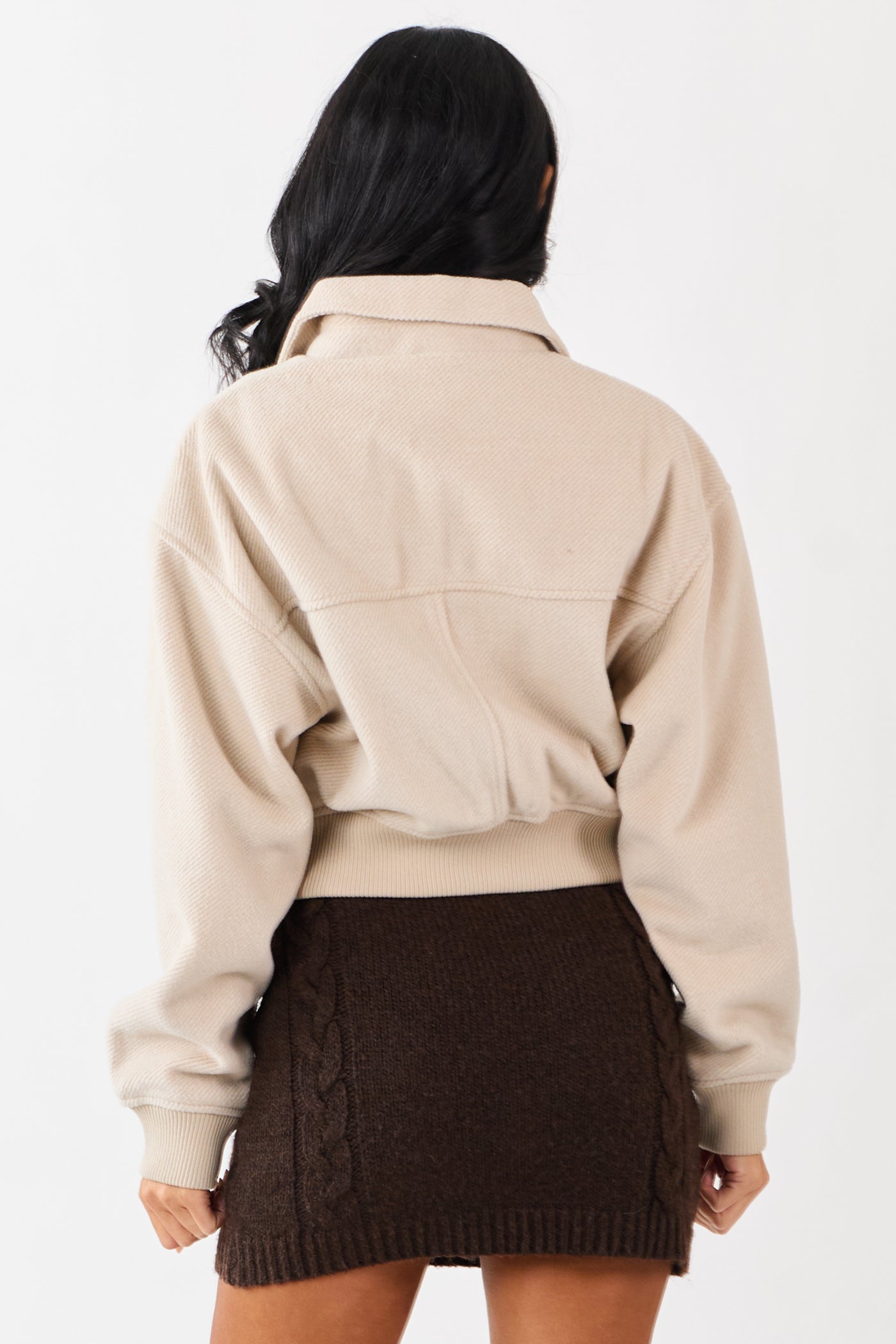 Almond Soft Corduroy Collared Zip Up Jacket