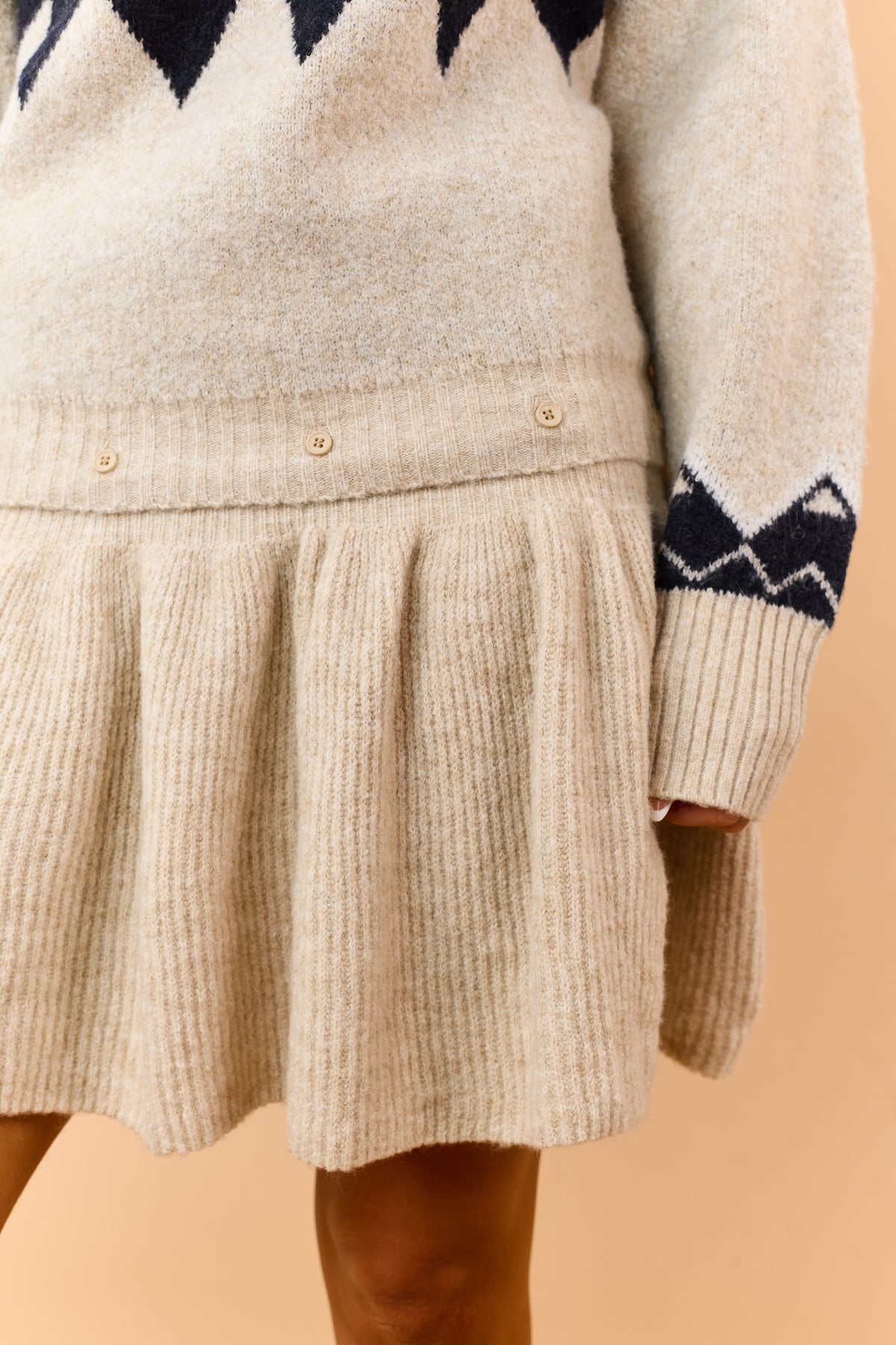 Almond Turtleneck Argyle Sweater and Skirt Set