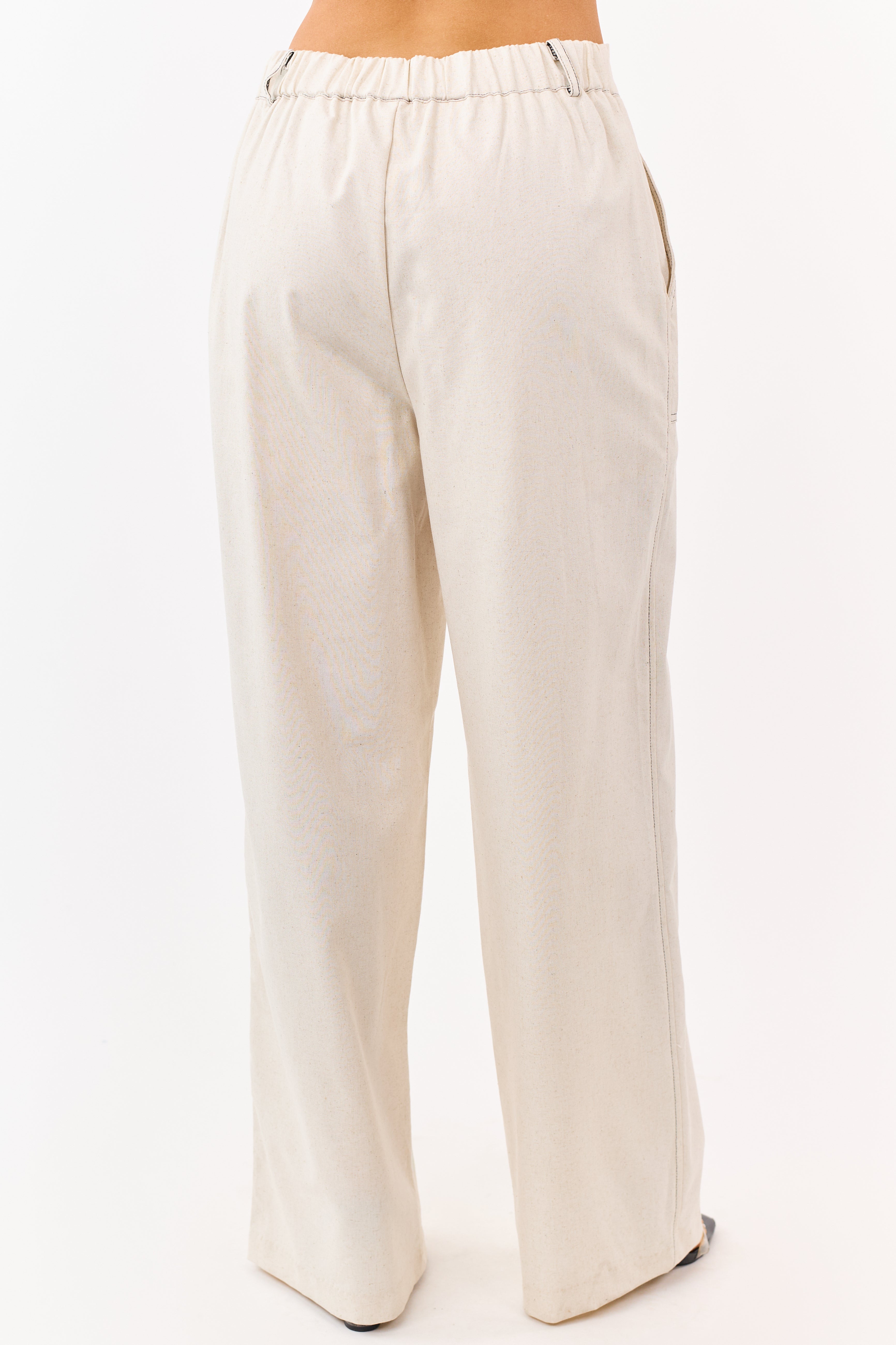 Almond Wide Leg Linen Blend Pants