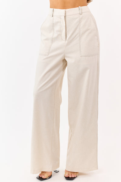 Almond Wide Leg Linen Blend Pants