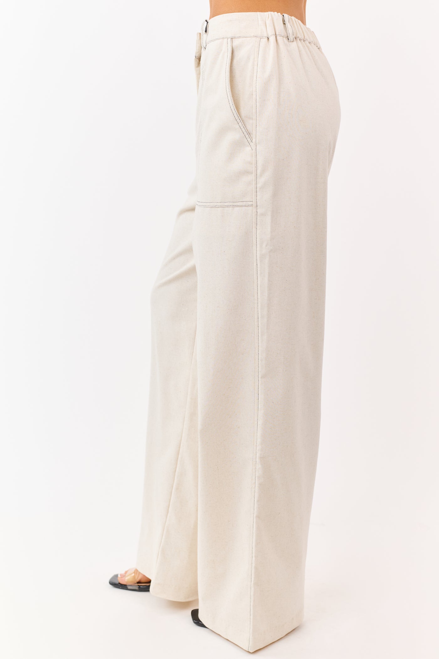 Almond Wide Leg Linen Blend Pants