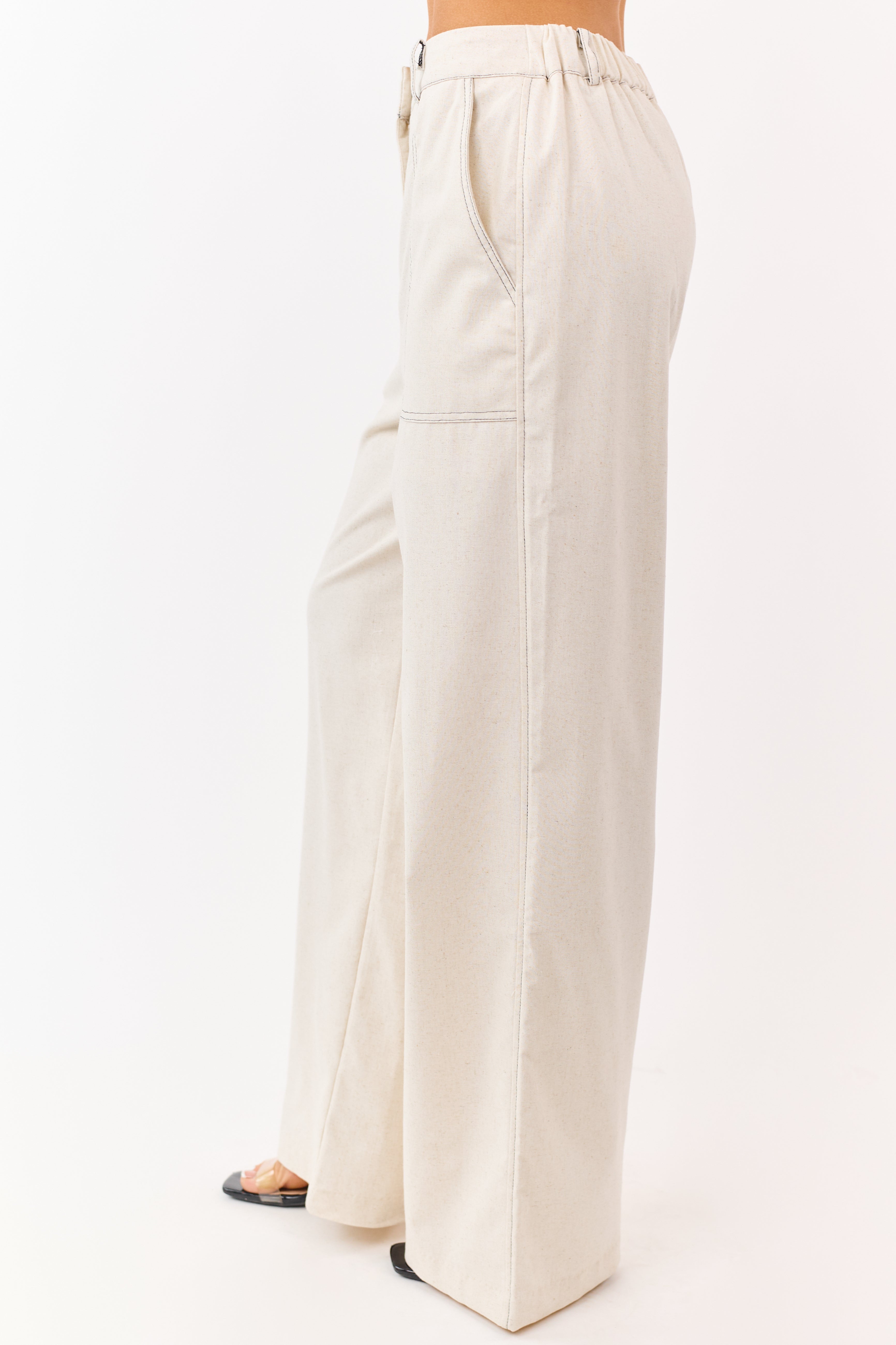 Almond Wide Leg Linen Blend Pants