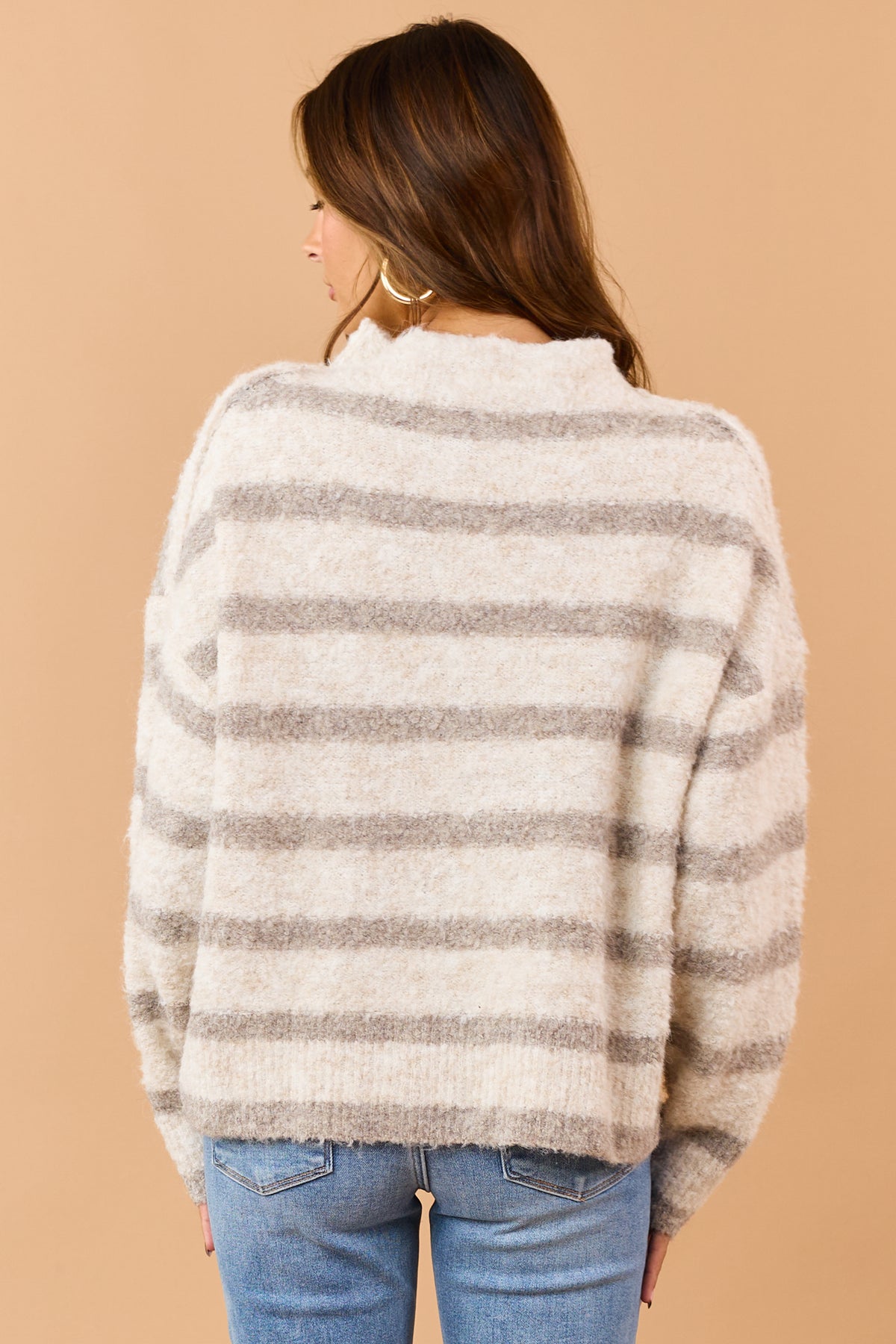 Almond Wool Blend Striped Button Down Sweater