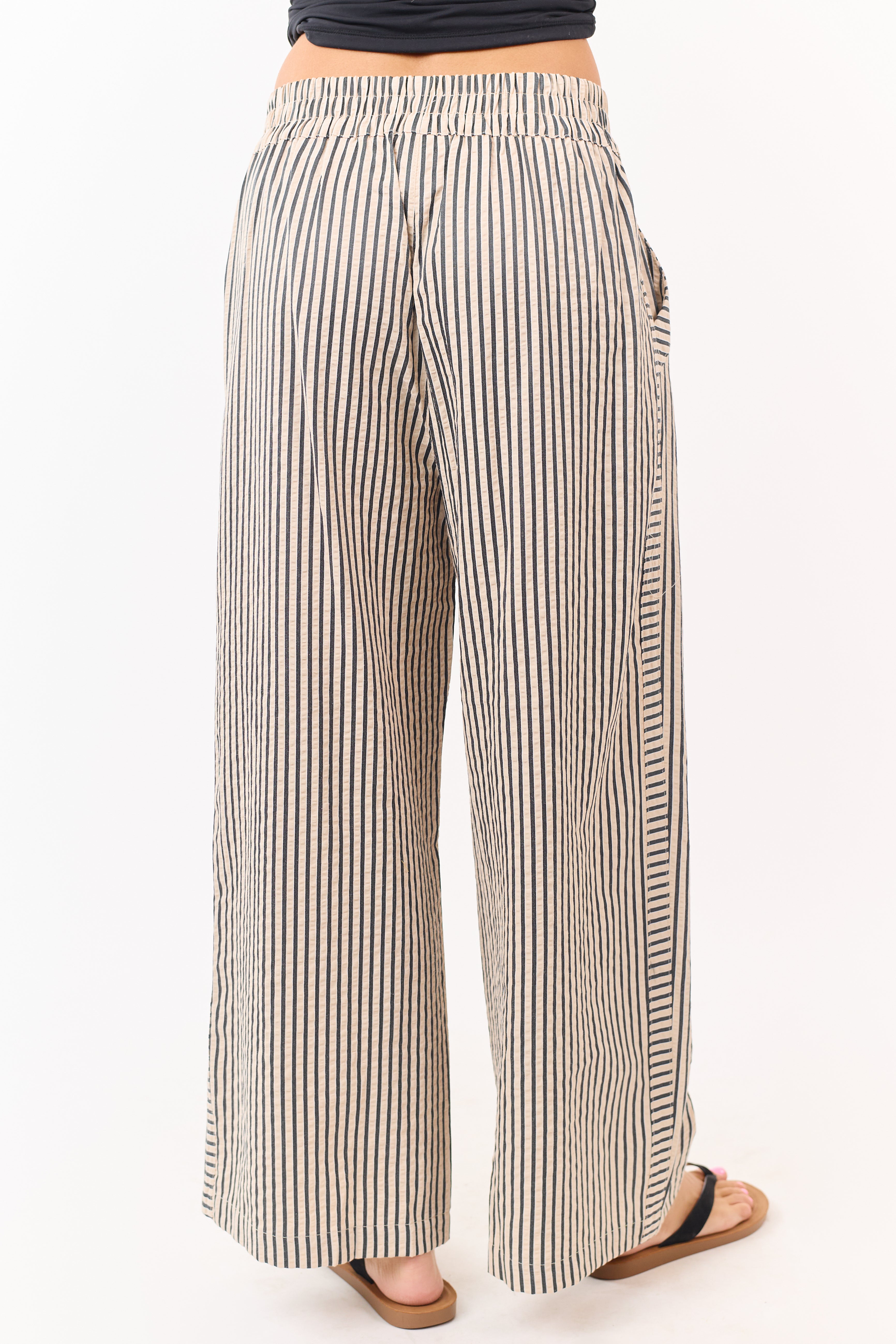 Almond and Black Striped Wide Leg Pants