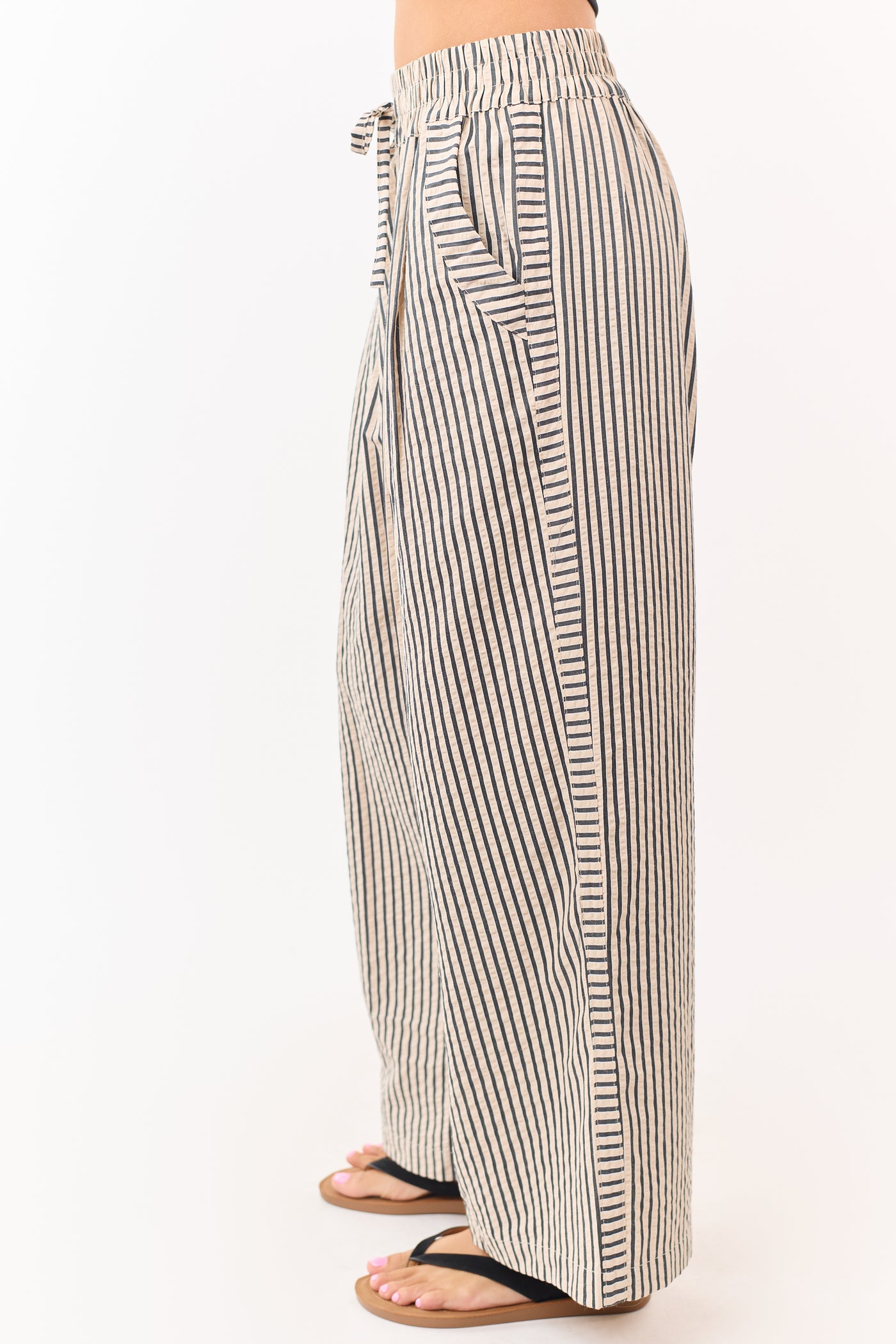 Almond and Black Striped Wide Leg Pants