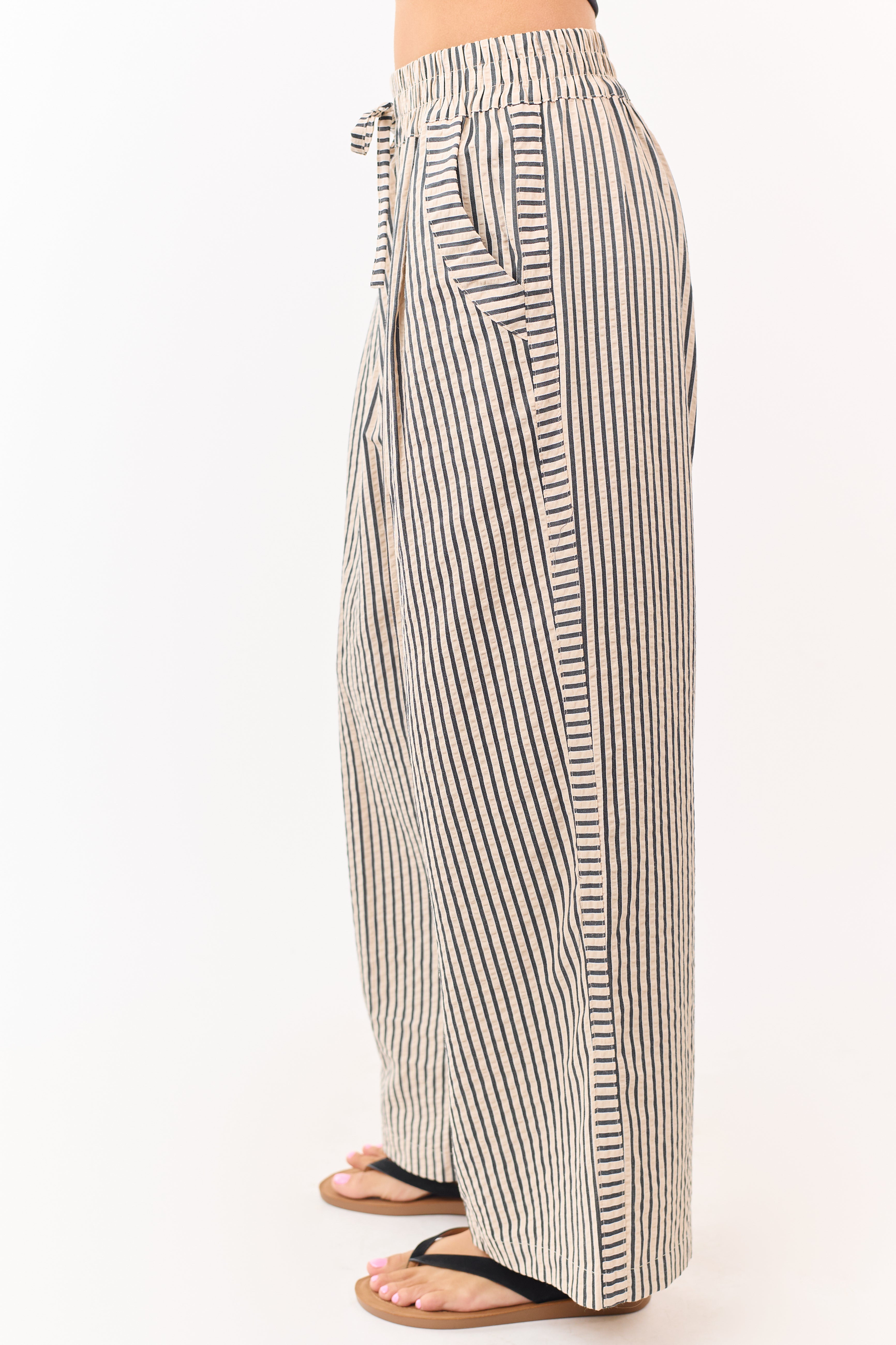 Almond and Black Striped Wide Leg Pants