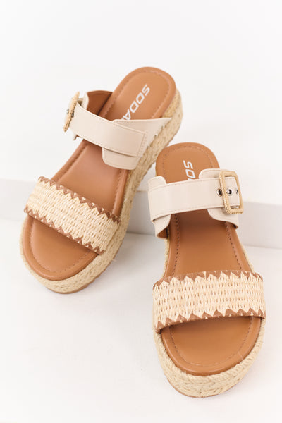 Almond Double Strap Espadrille Platform Sandals
