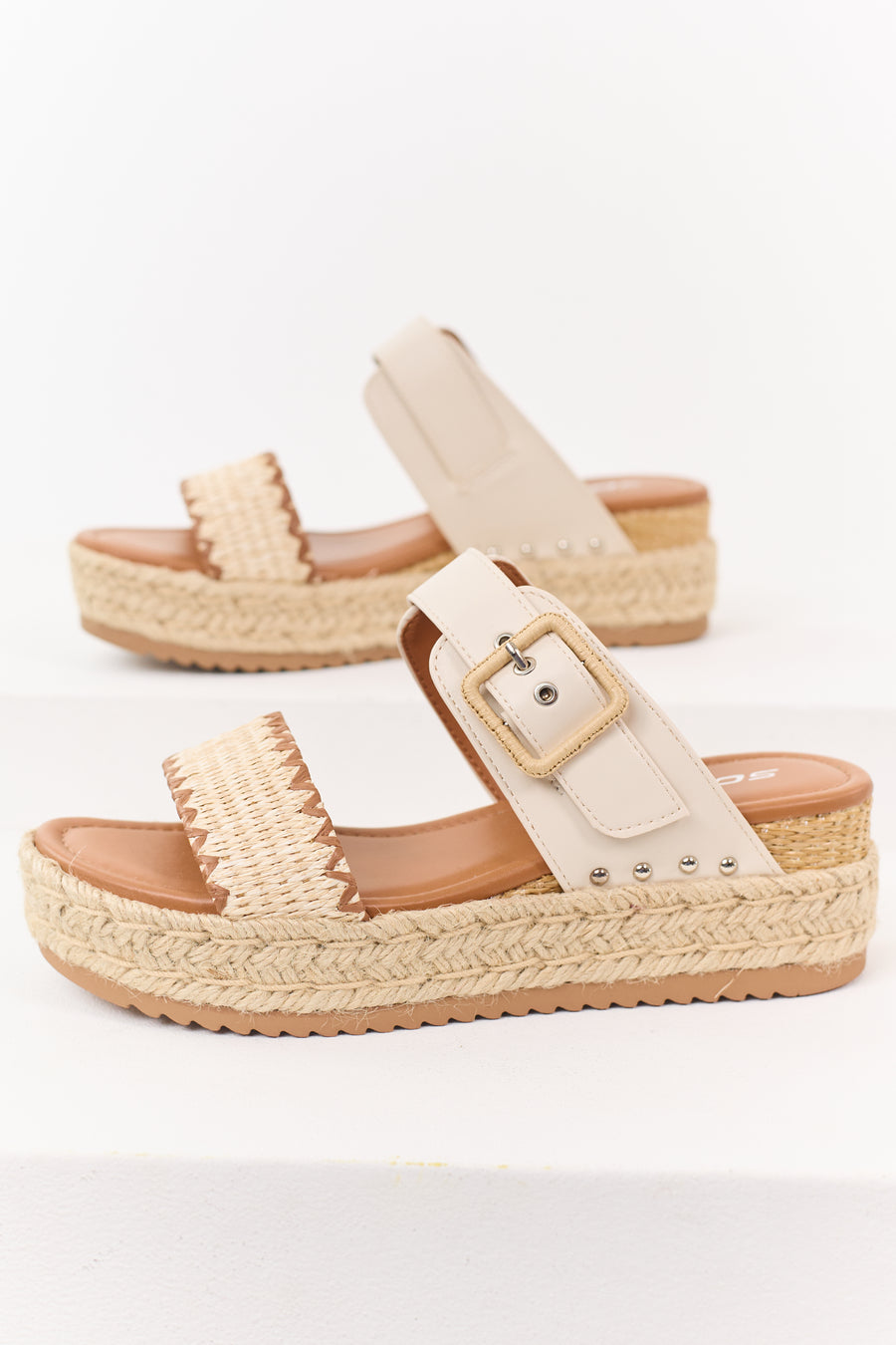 Almond Double Strap Espadrille Platform Sandals