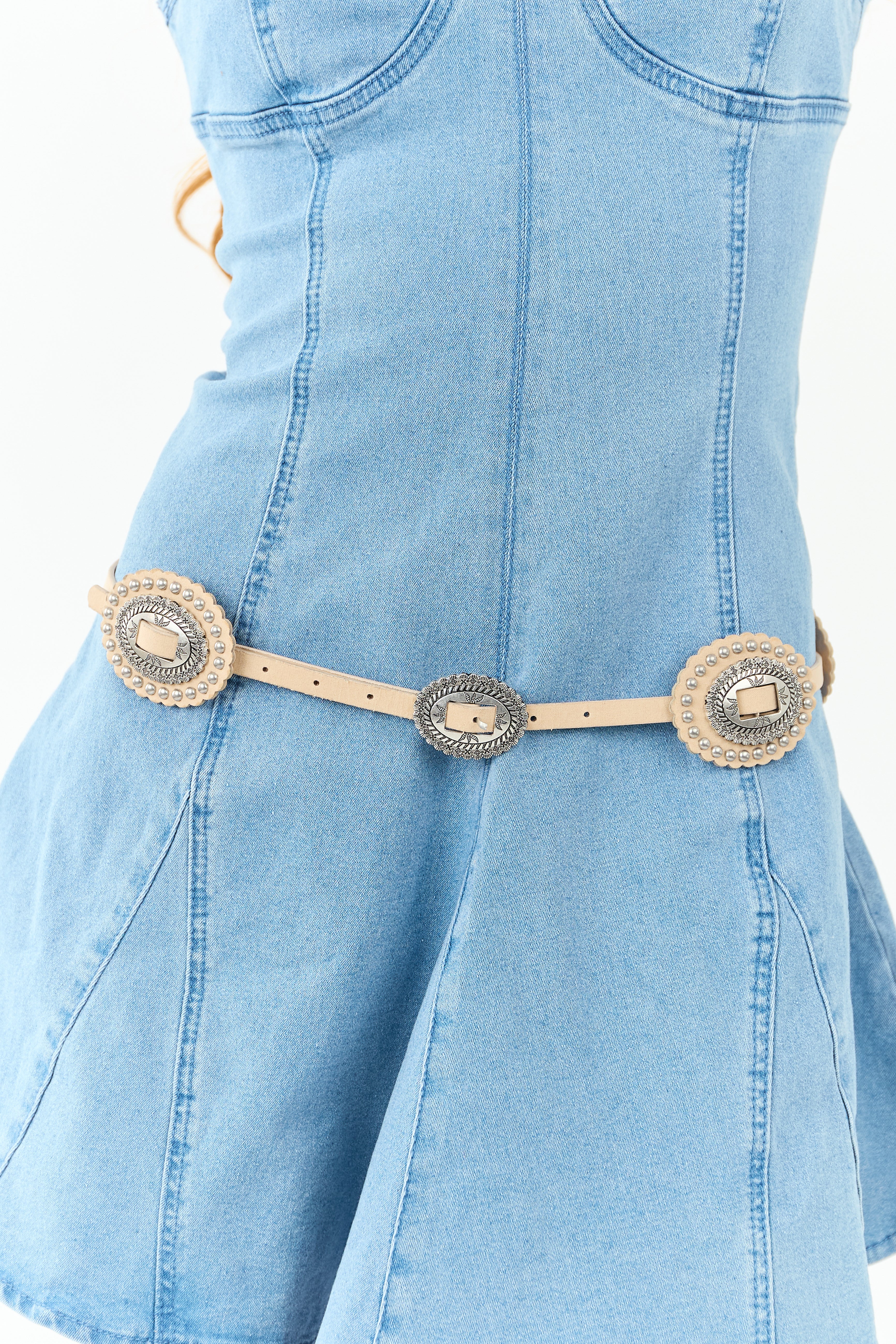 Almond Faux Leather Concho Disc Belt