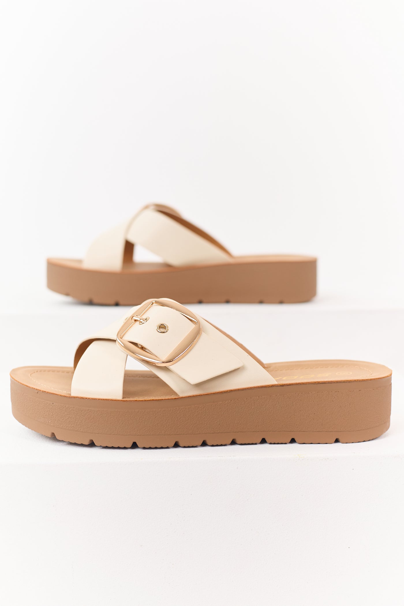 Almond Faux Leather Cross Strap Platform Sandals