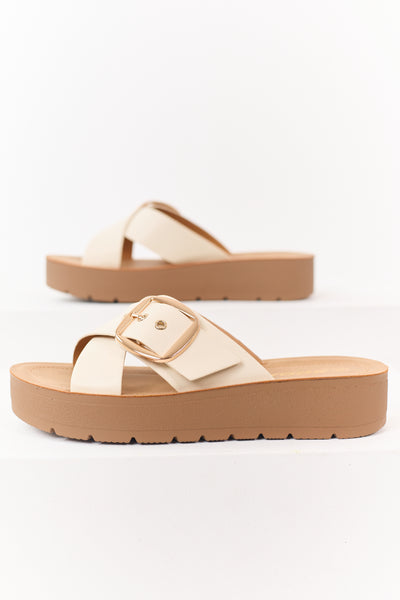 Almond Faux Leather Cross Strap Platform Sandals