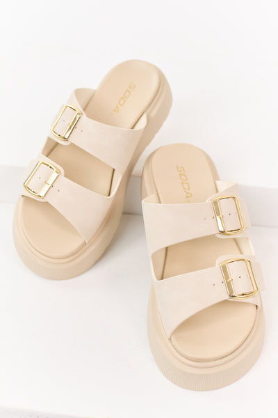 Almond Faux Leather Double Strap Platform Sandals