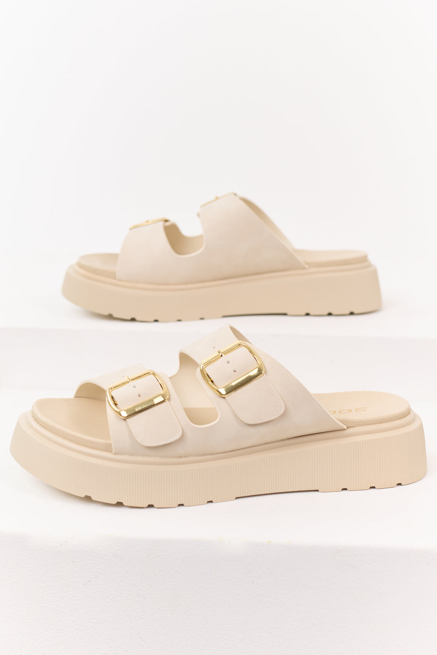 Almond Faux Leather Double Strap Platform Sandals