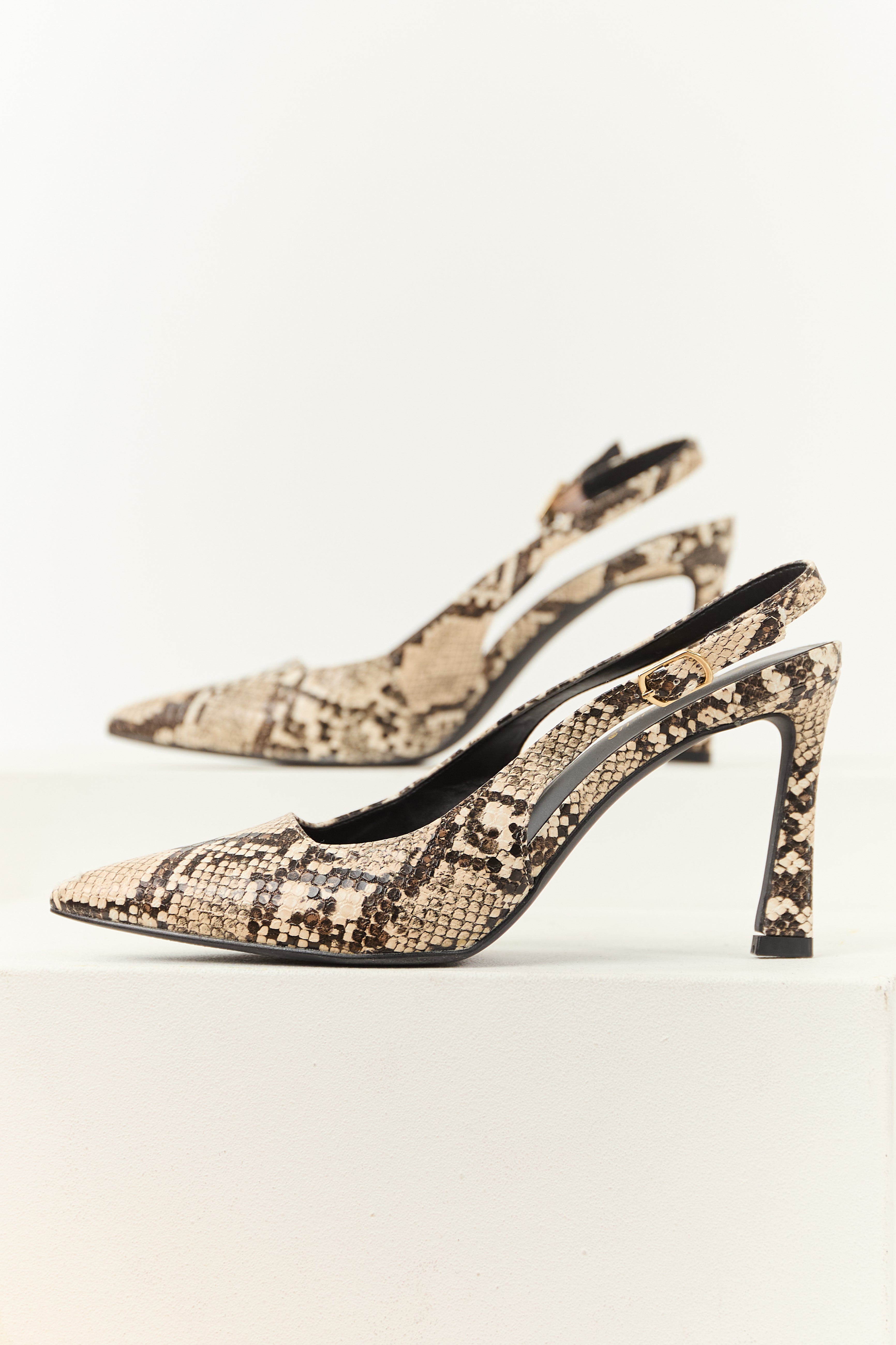 Almond Faux Snakeskin Pointed Toe Slingback Heels | Lime Almond Faux Snakeskin Pointed Toe Slingback Heels | Lime