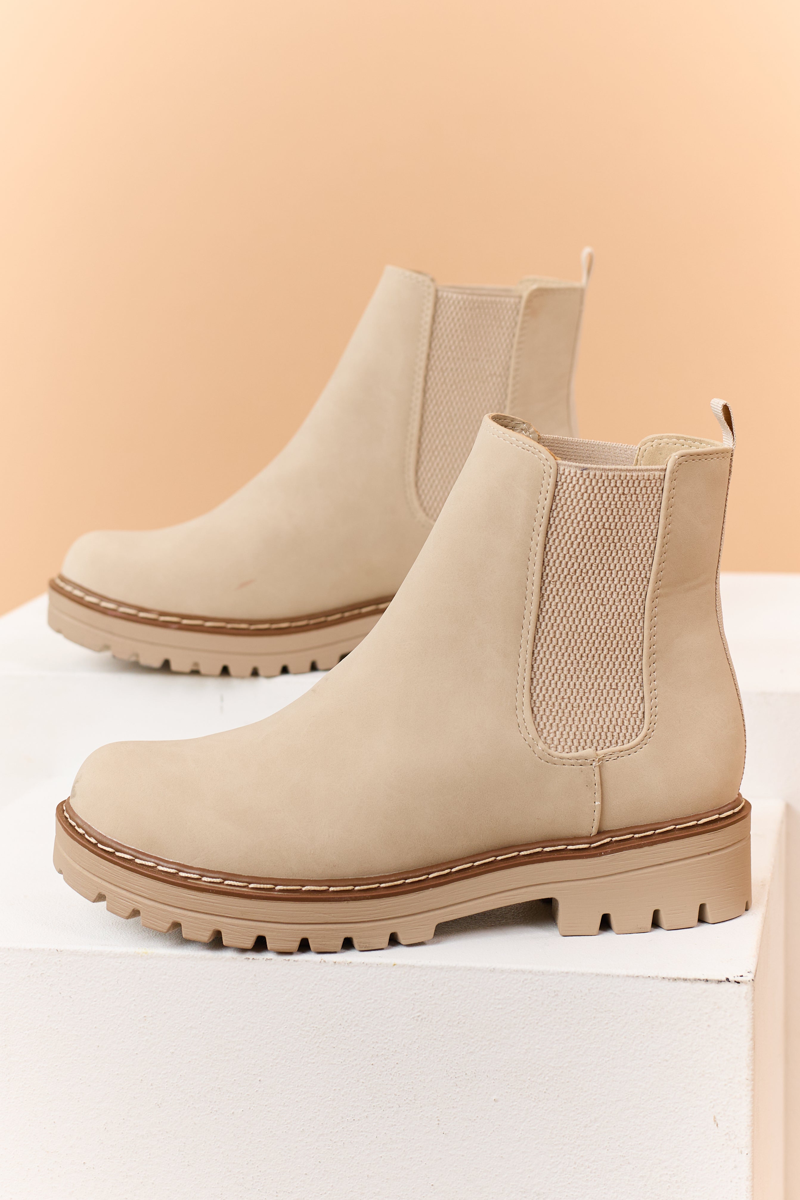 Almond Faux Suede Lug Sole Ankle Boots