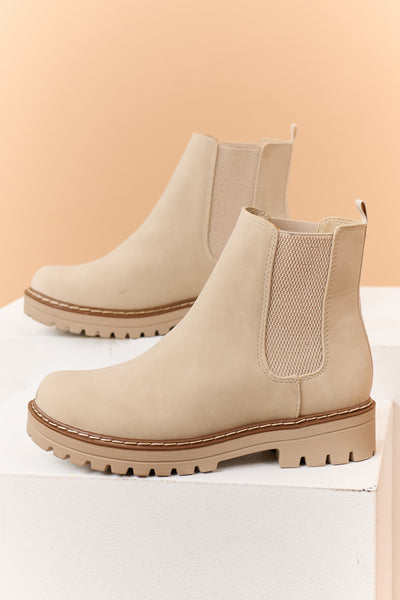 Almond Faux Suede Lug Sole Ankle Boots