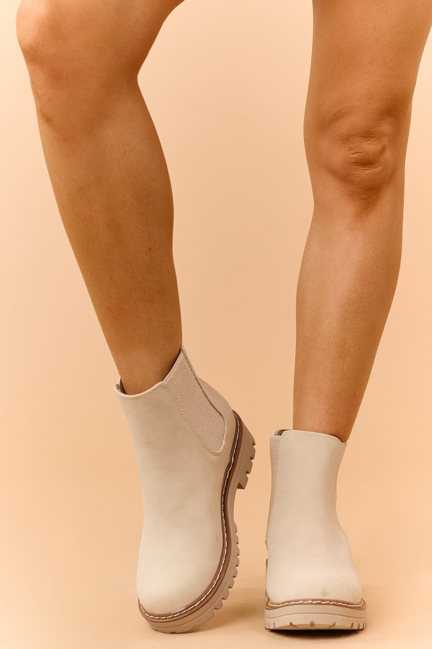 Almond Faux Suede Lug Sole Ankle Boots