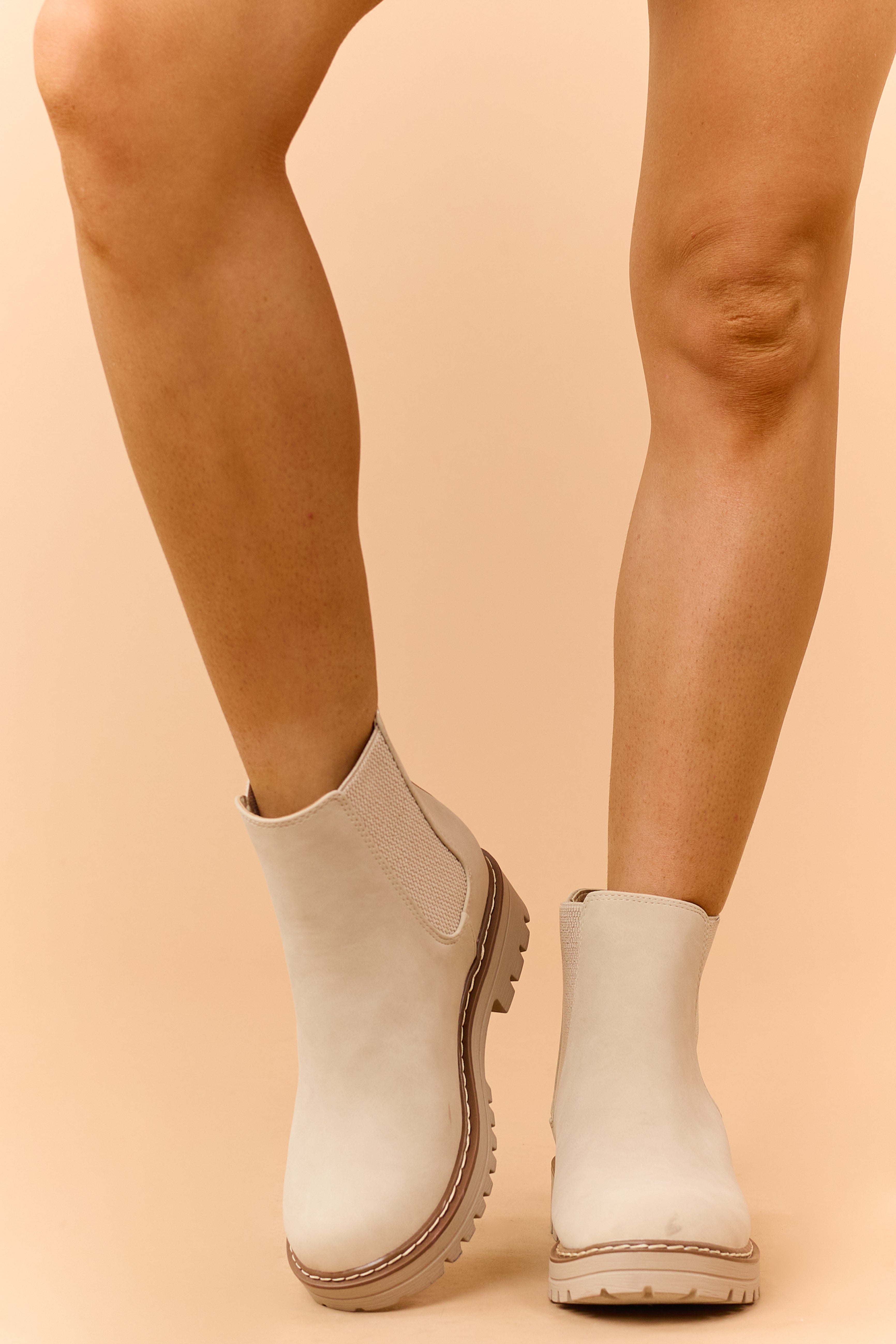 Almond Faux Suede Lug Sole Ankle Boots